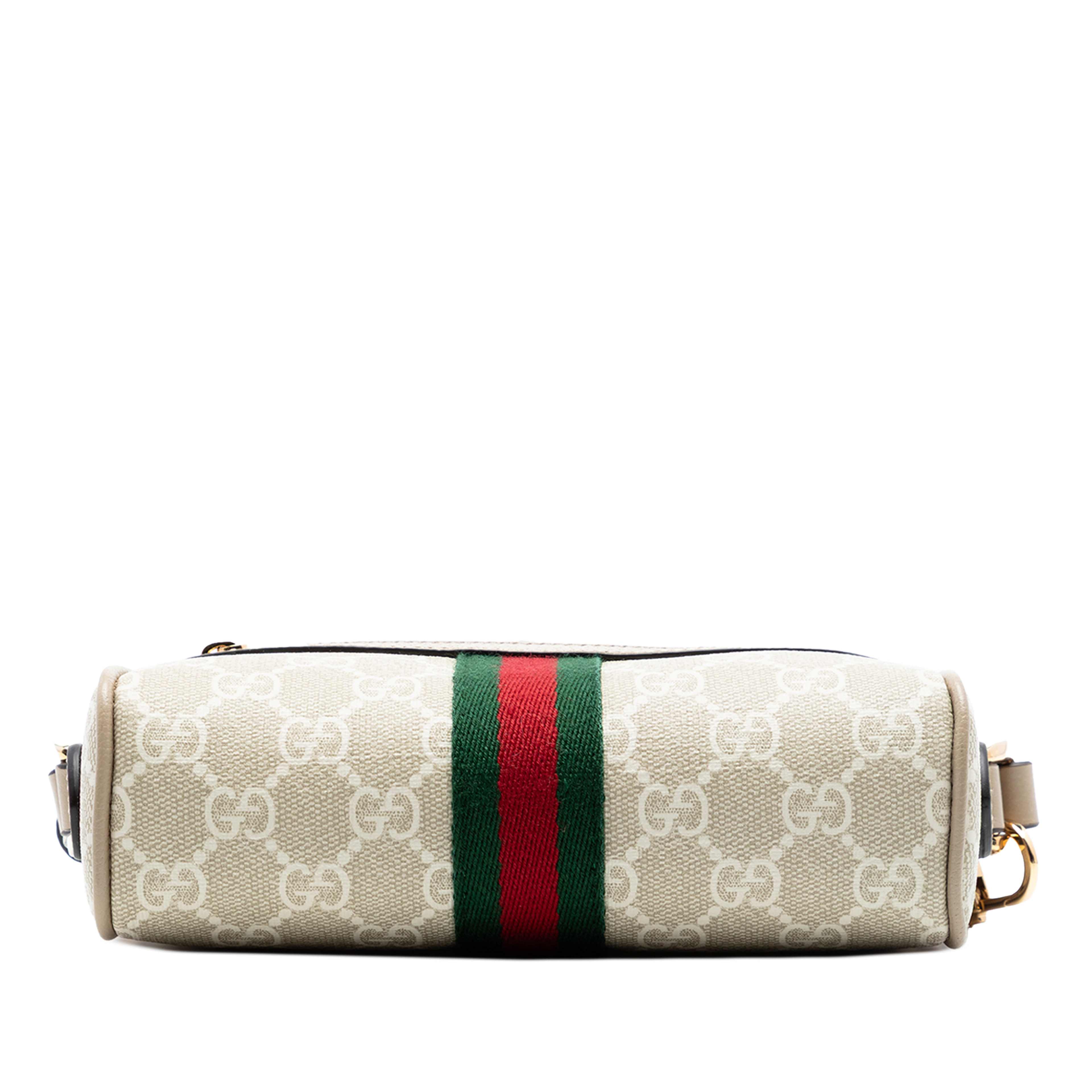 Gucci Mini Gg Supreme Web Ophidia Crossbody, från Luxclusif, i färgen light beige. Klicka för att öppna bilden i stort format