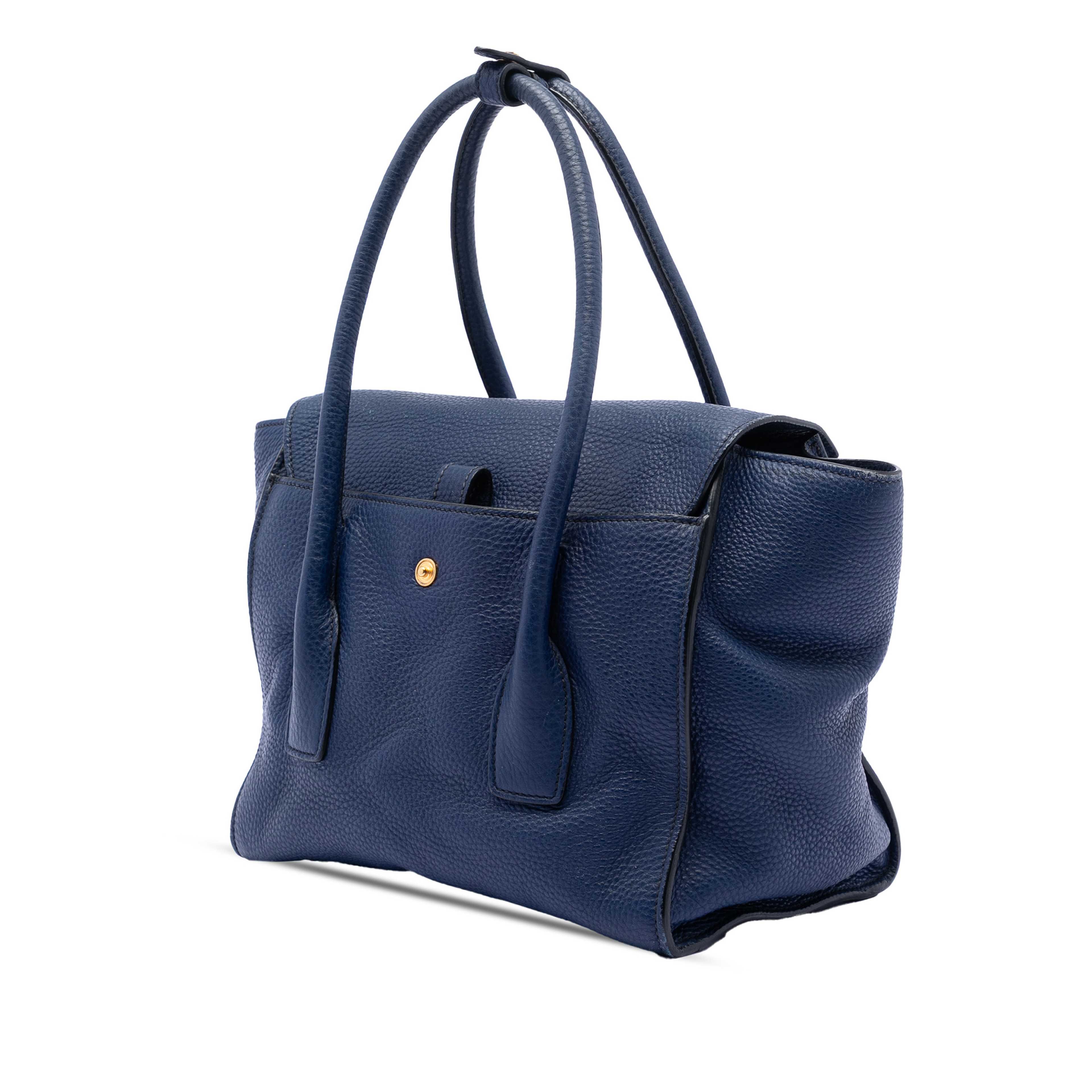 Prada Vitello Daino Sound Lock Satchel, från Luxclusif, i färgen dark blue. Klicka för att öppna bilden i stort format