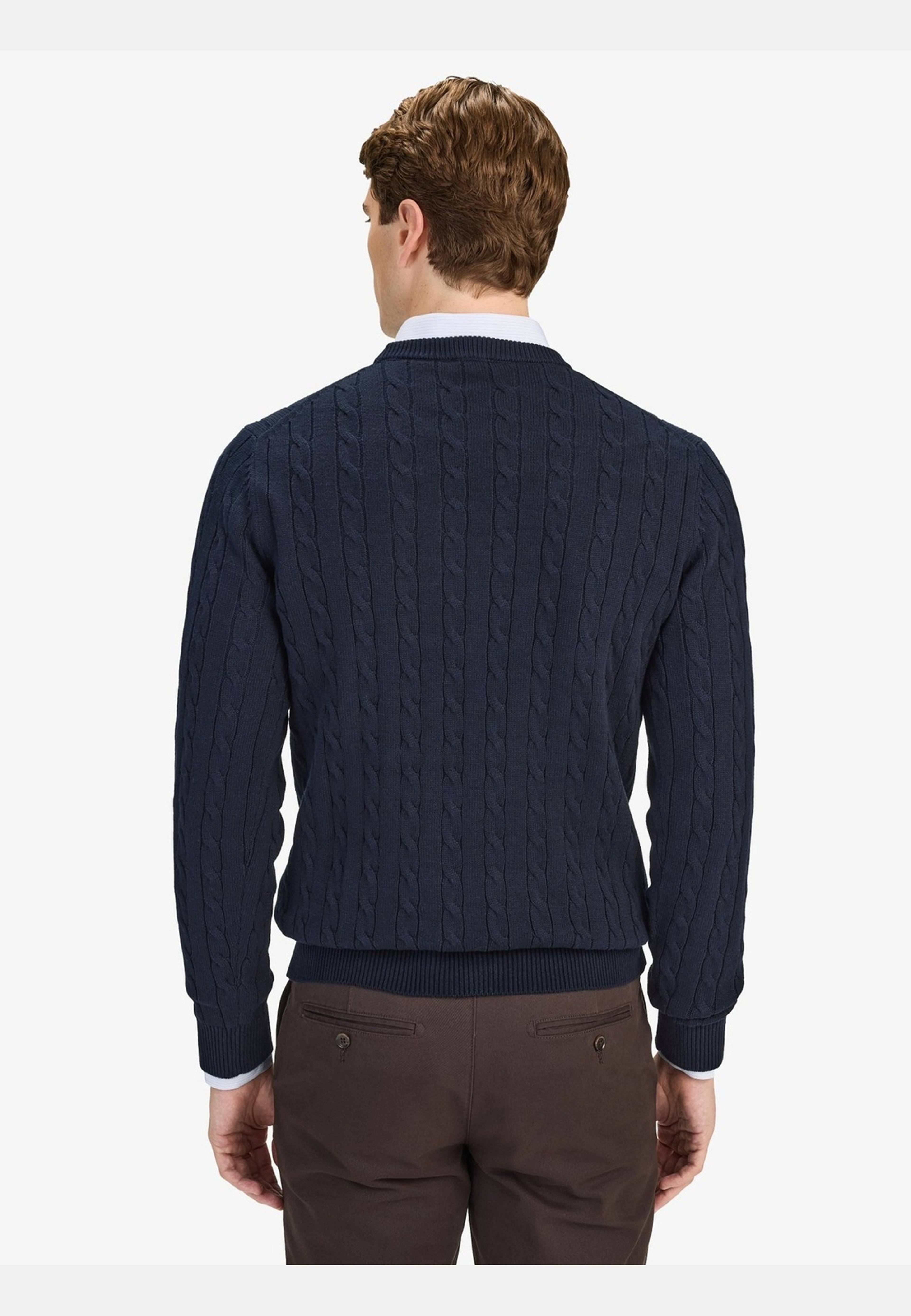 Cotton Cable Knitted Crew Neck Sweater (haidar), från John Henric, i färgen navy blue. Klicka för att öppna bilden i stort format