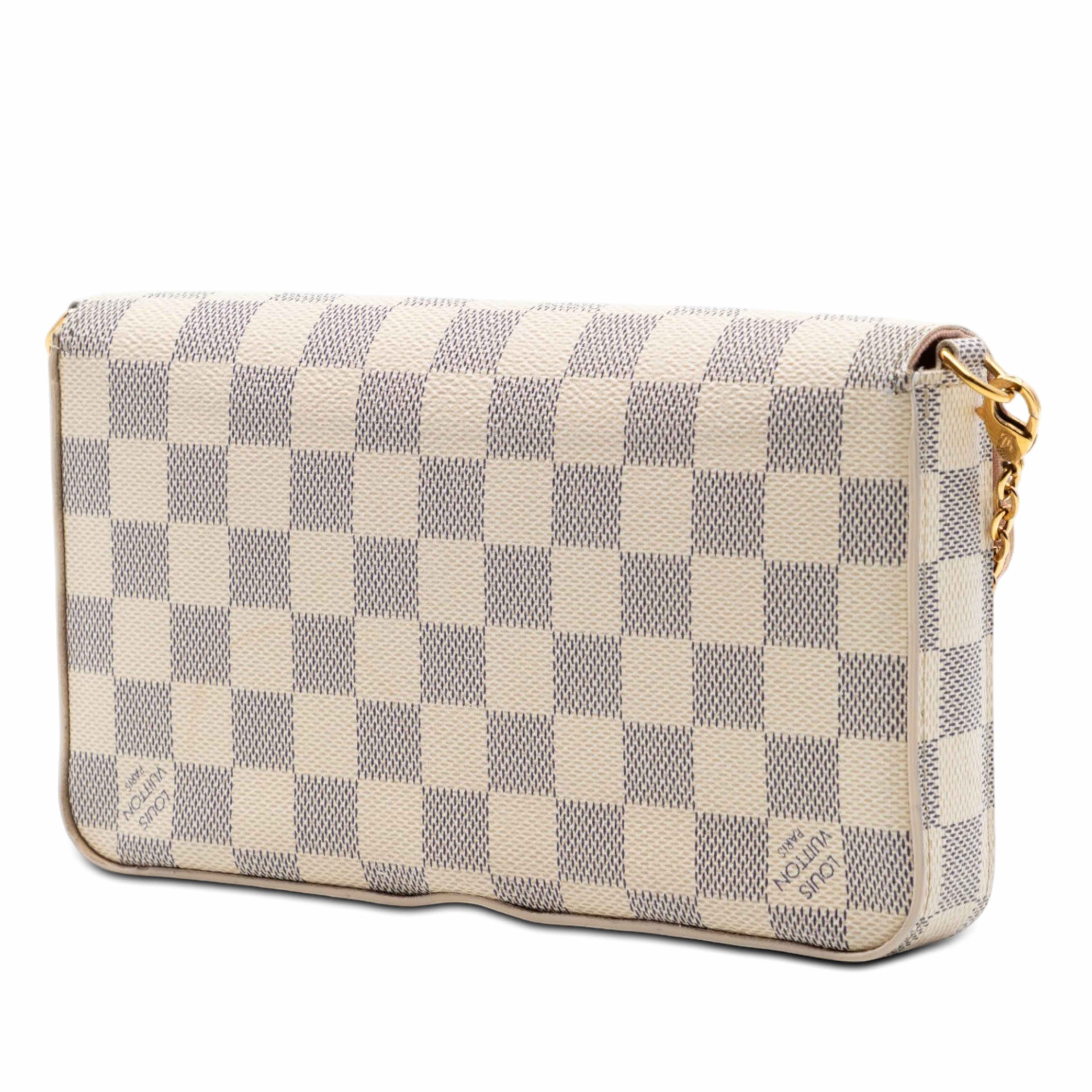 Louis Vuitton Damier Azur Pochette Felicie, från Luxclusif, i färgen white. Klicka för att öppna bilden i stort format