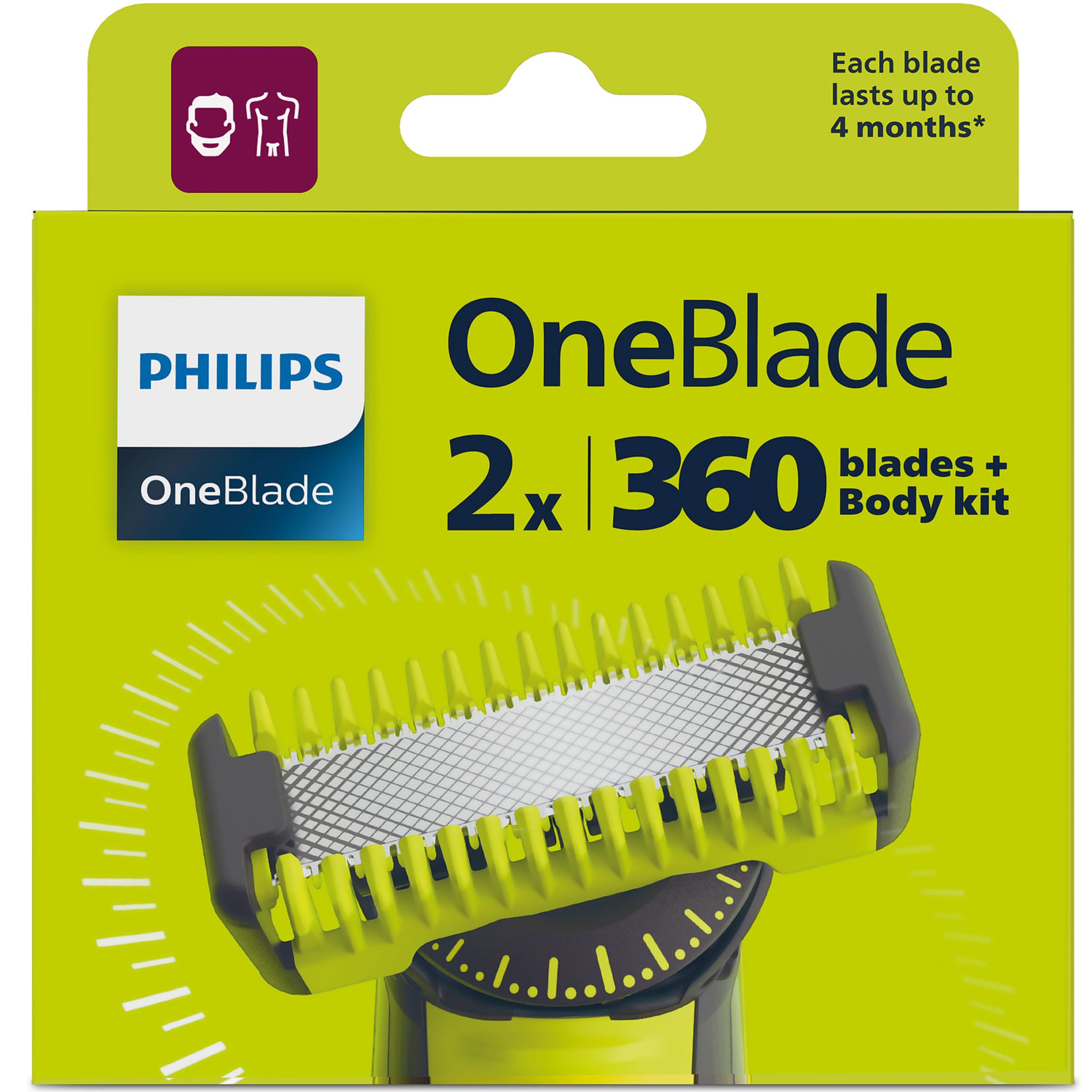 Oneblade Ersättningsblad Qp624/50 2-pack, från Philips, i färgen grön. Klicka för att öppna bilden i stort format