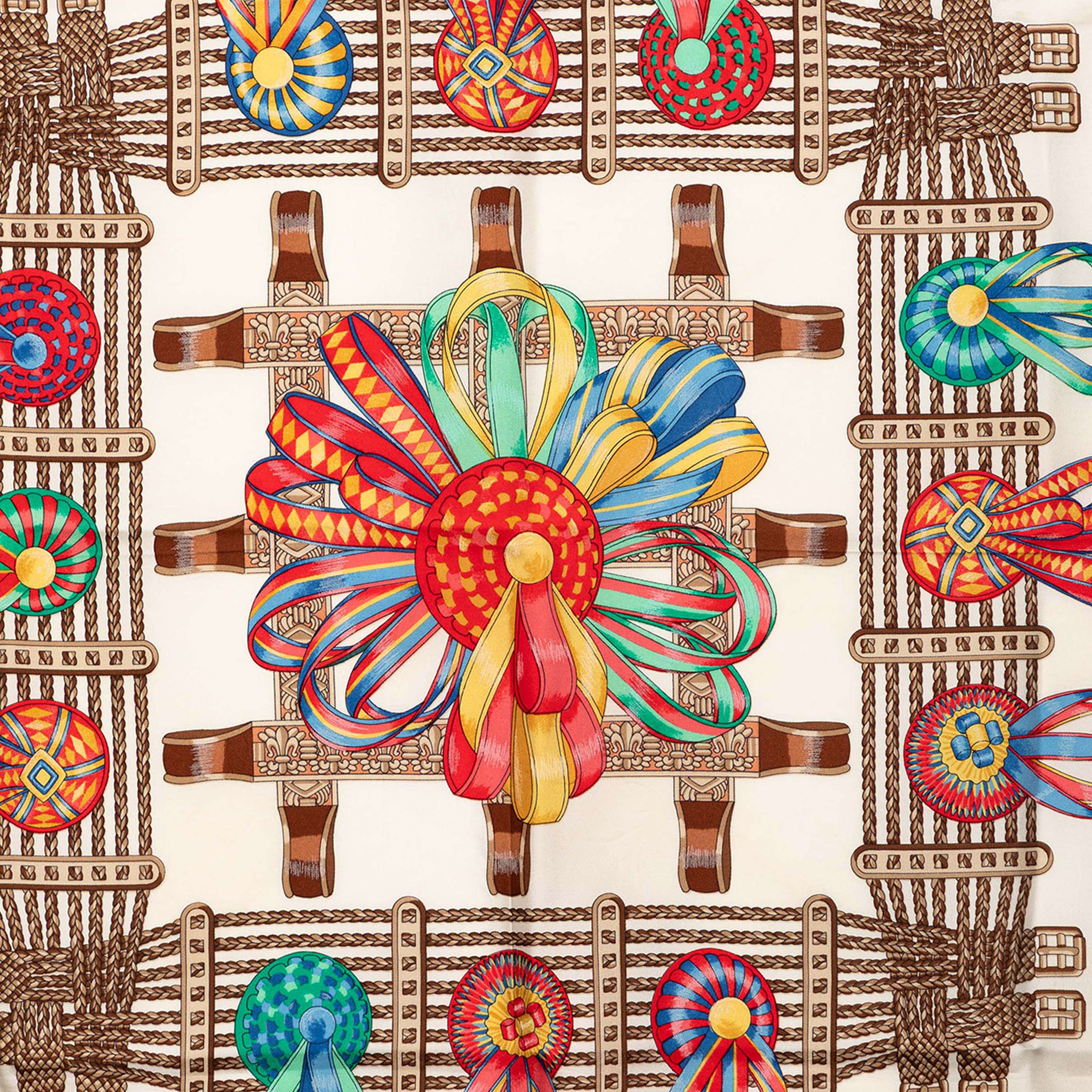 Hermès Les Rubans Du Cheval Silk Scarf 90, från Luxclusif, i färgen white. Klicka för att öppna bilden i stort format