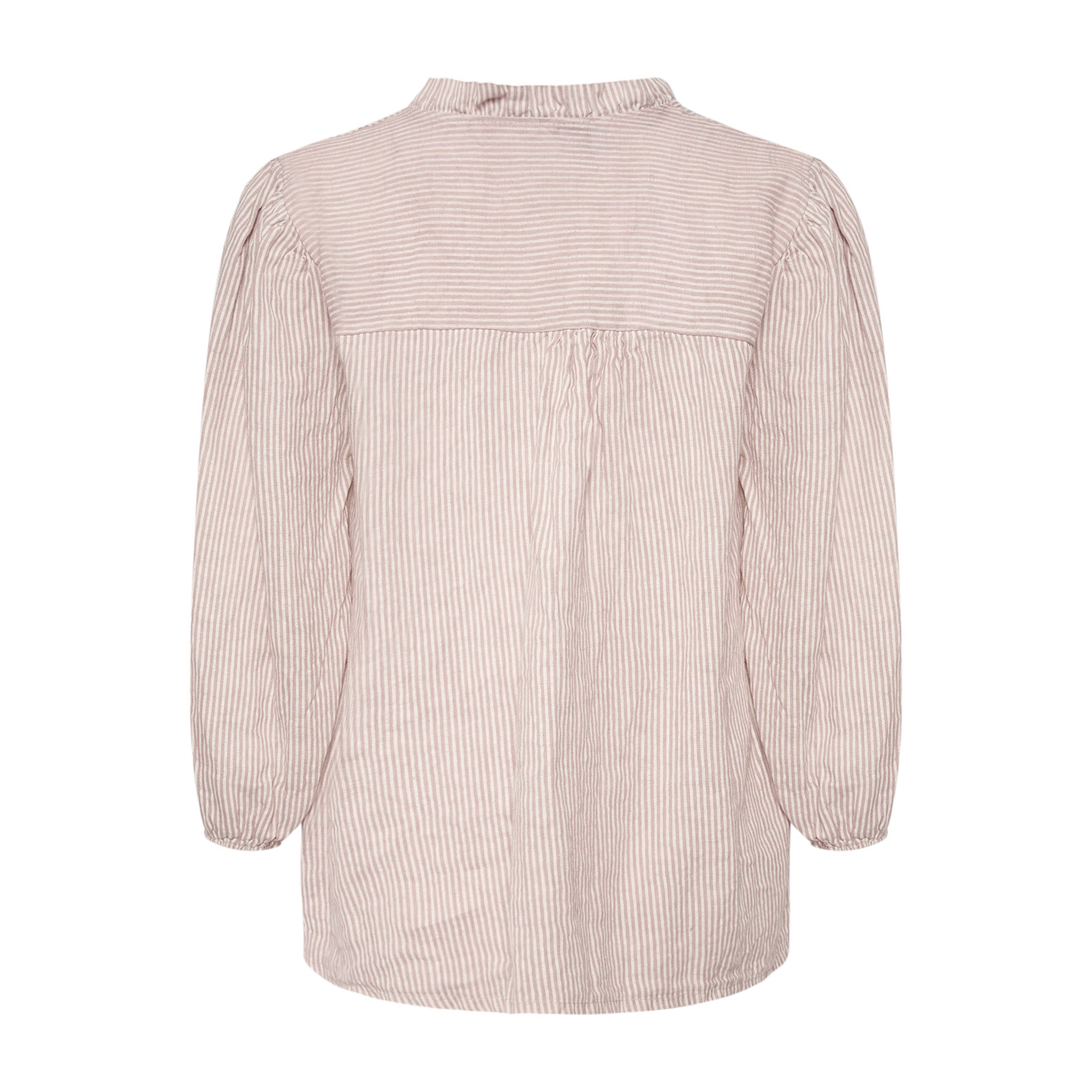 Ella, Frill Neck Blouse Stripe, Linen - Dust Lavender Stripe/cream