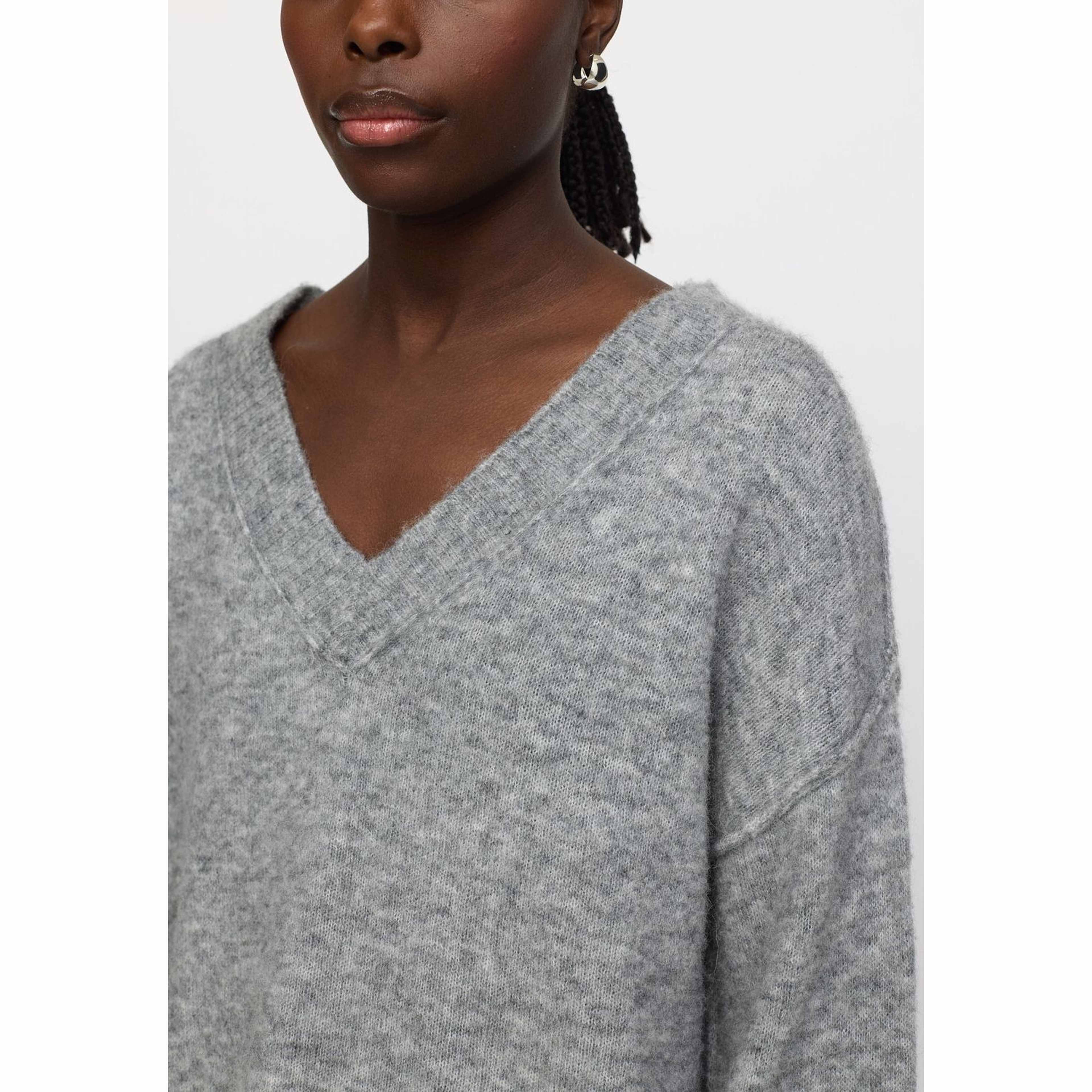 Srallison V-neck Knit - Medium Grey Melange