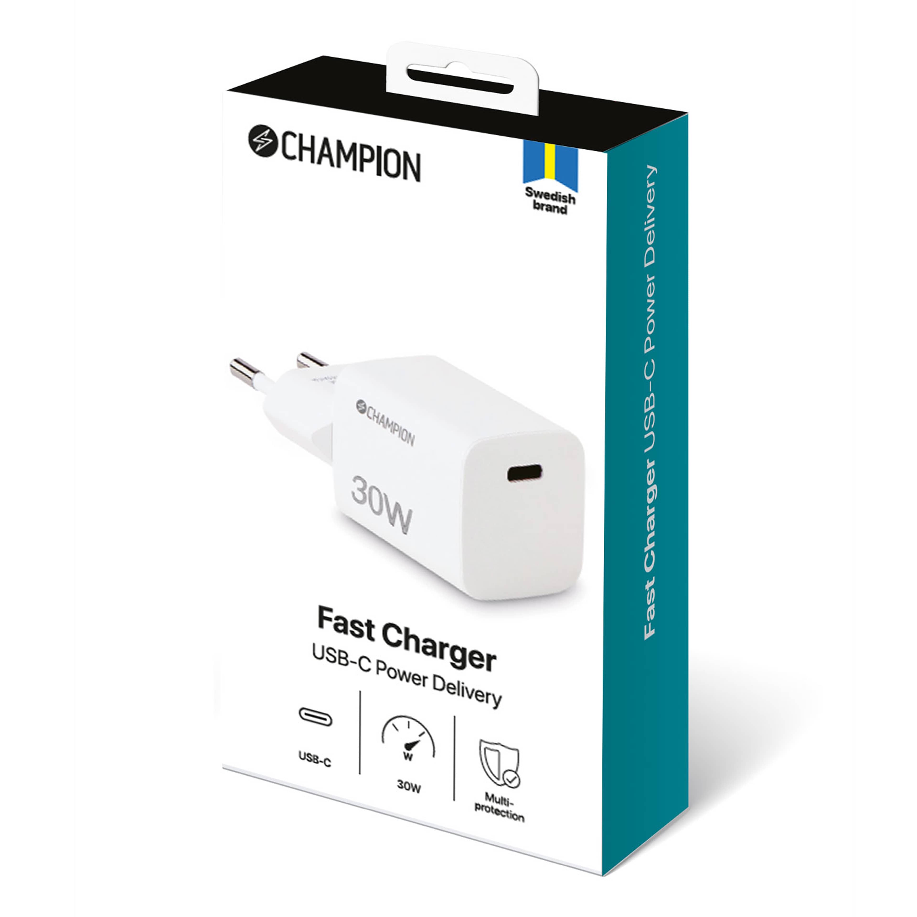 Laddare 30w Pd, från Champion Nordic, i färgen vit. Klicka för att öppna bilden i stort format