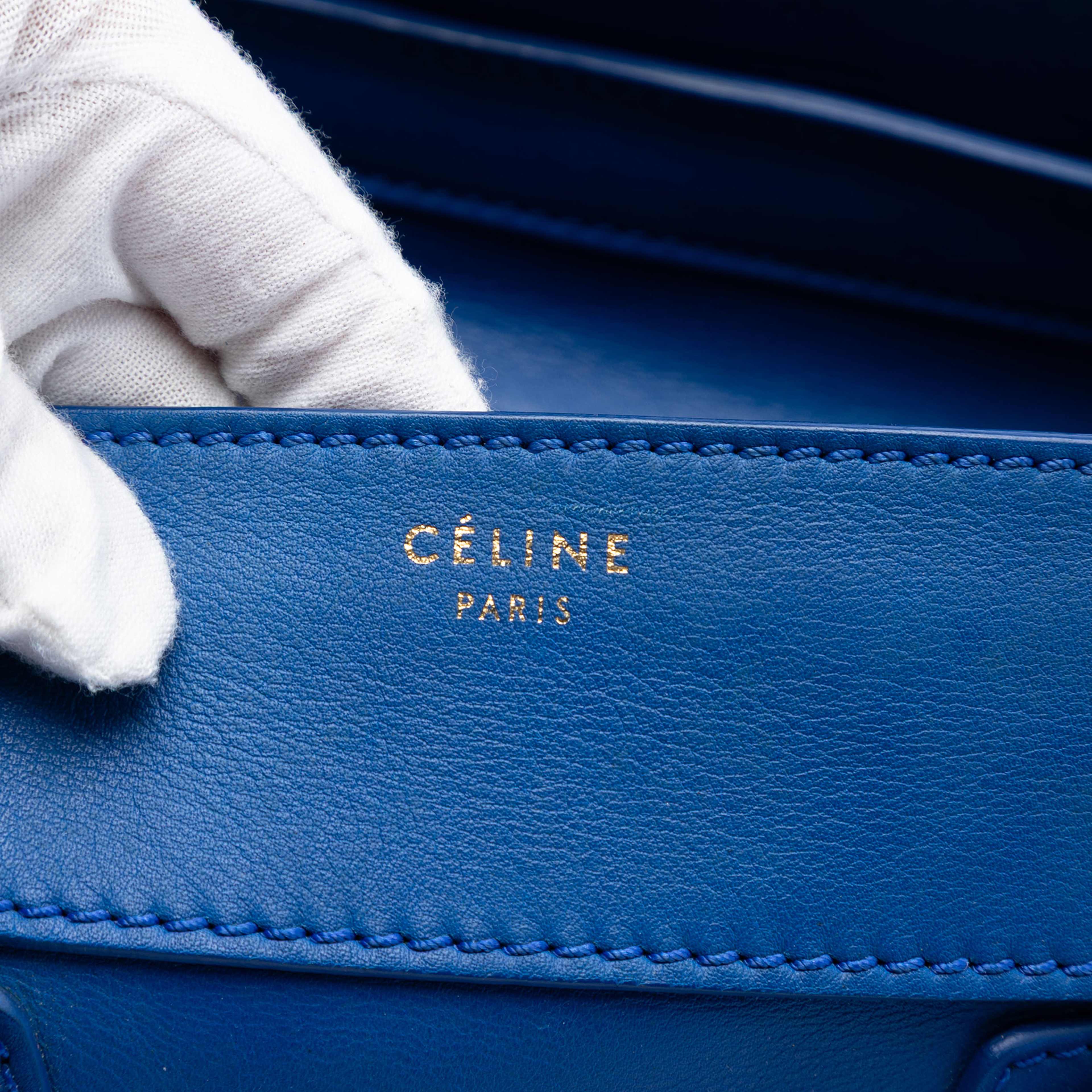 Celine Mini Calfskin Luggage Tote, från Luxclusif, i färgen blue. Klicka för att öppna bilden i stort format