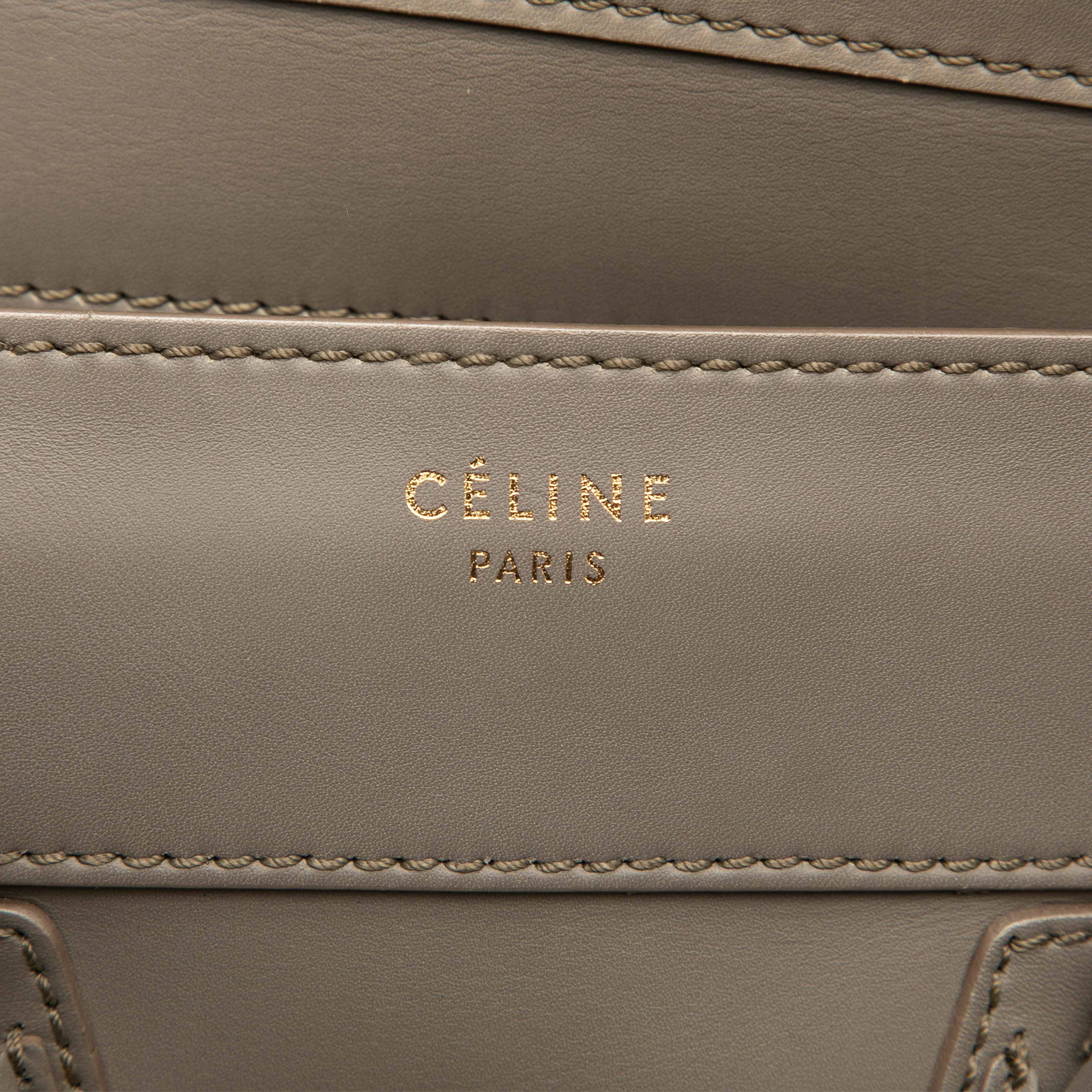 Celine Mini Smooth Calfskin Luggage Tote, från Luxclusif, i färgen grå. Klicka för att öppna bilden i stort format