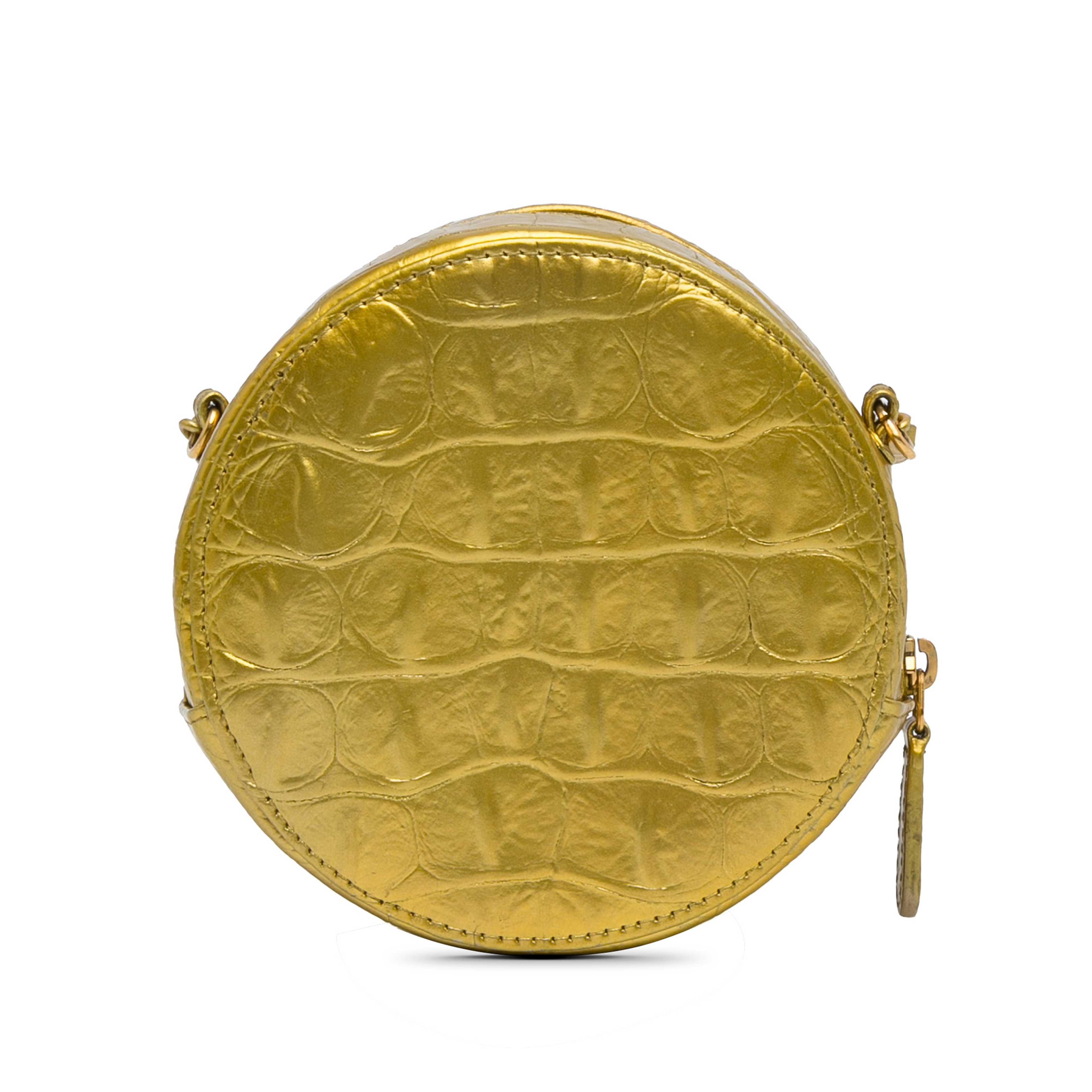 Chanel Paris-new York Coco Croc Round Crossbody Bag, från Luxclusif, i färgen guld. Klicka för att öppna bilden i stort format
