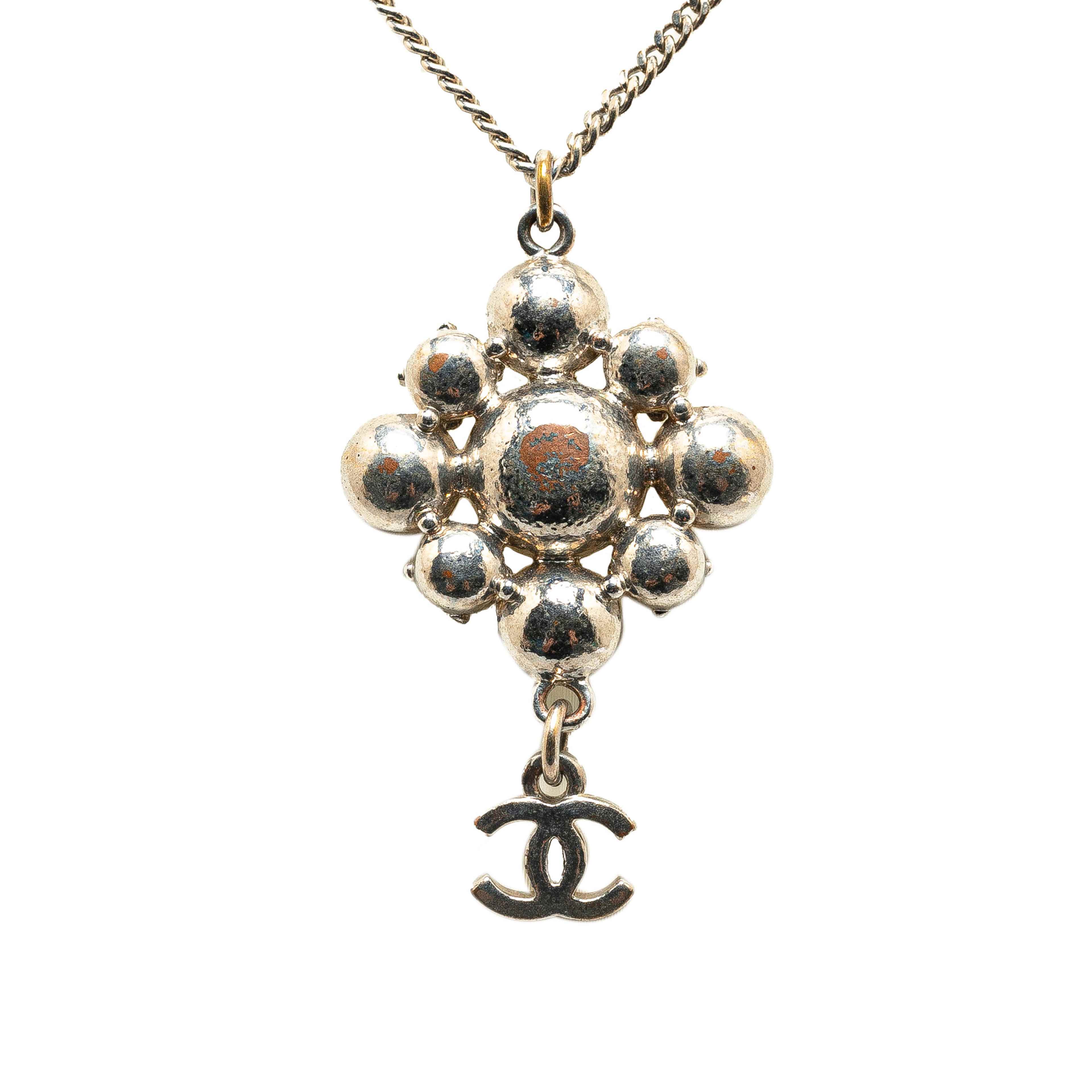 Chanel Palladium Plated Cc Crystal Pendant Necklace