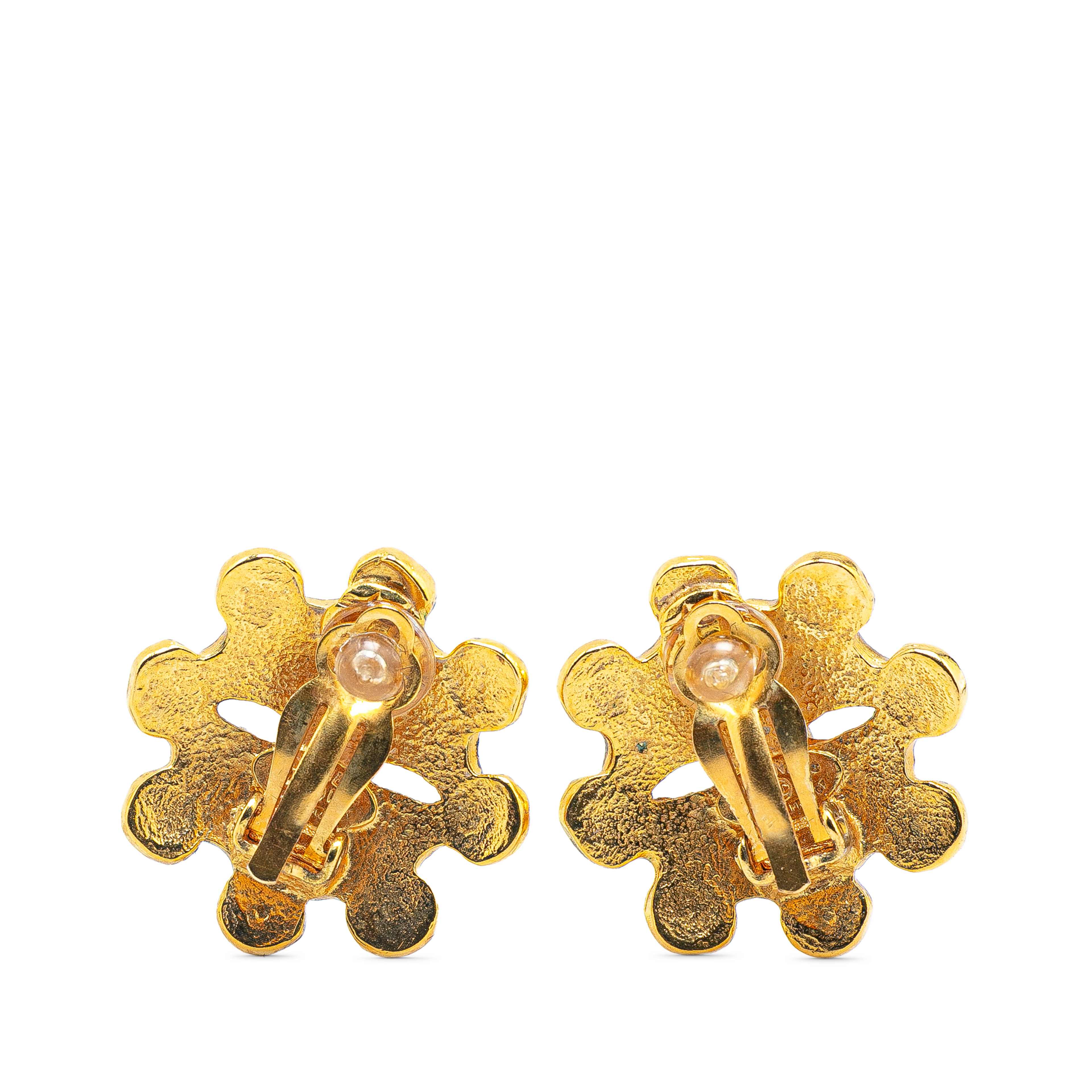 Chanel Gold Plated Cc Flower Clip On Earrings