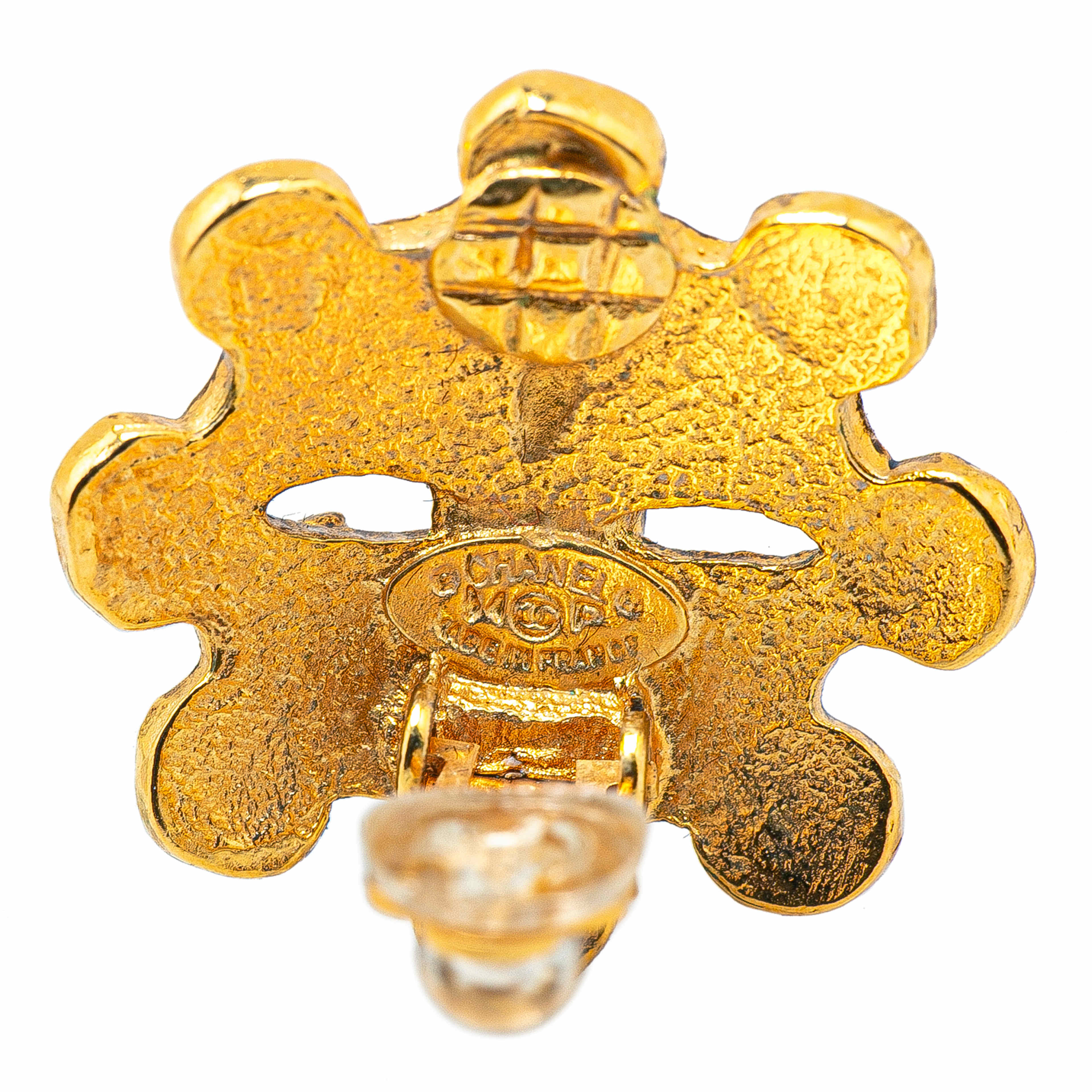 Chanel Gold Plated Cc Flower Clip On Earrings