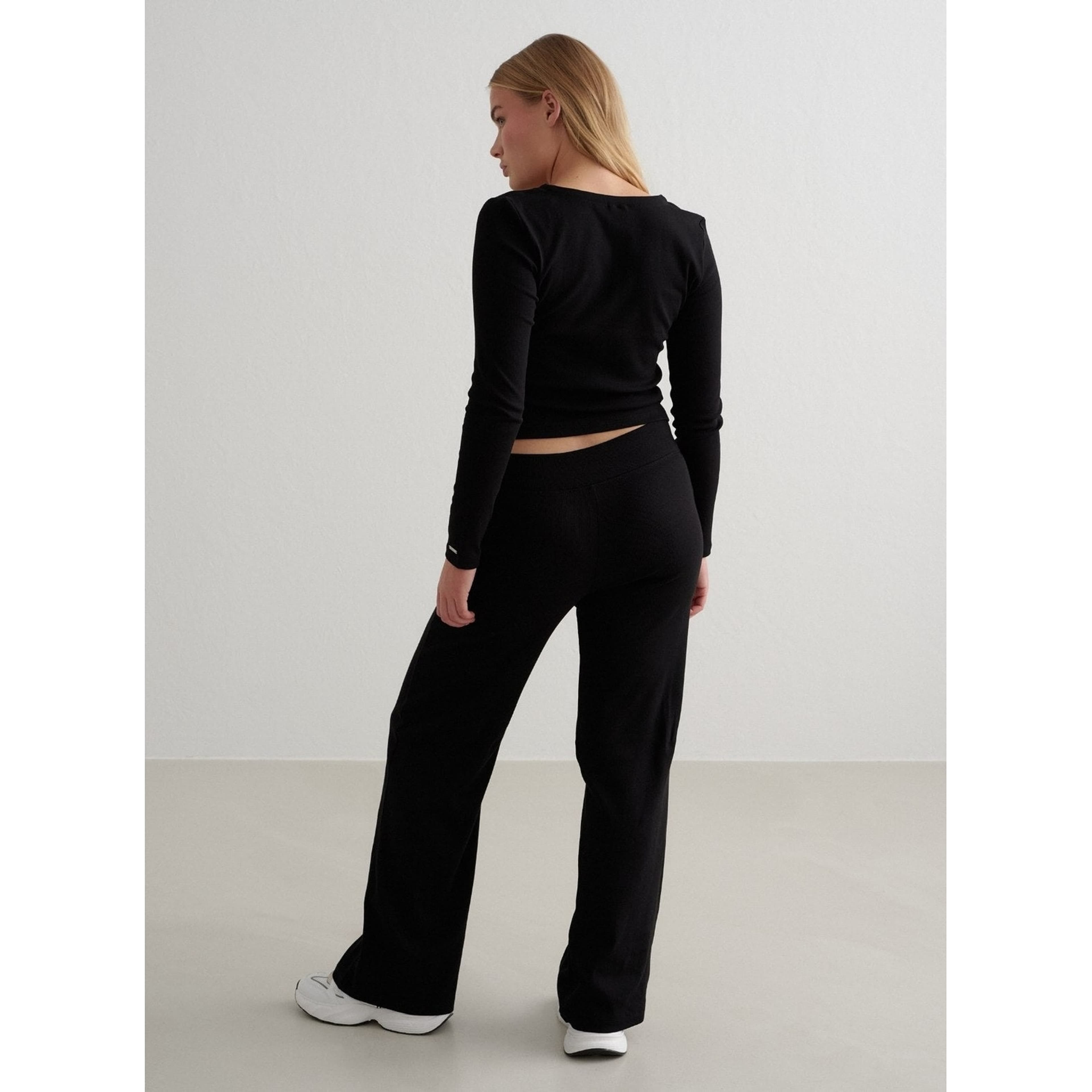 Black Ease Ribbed Wide Pants