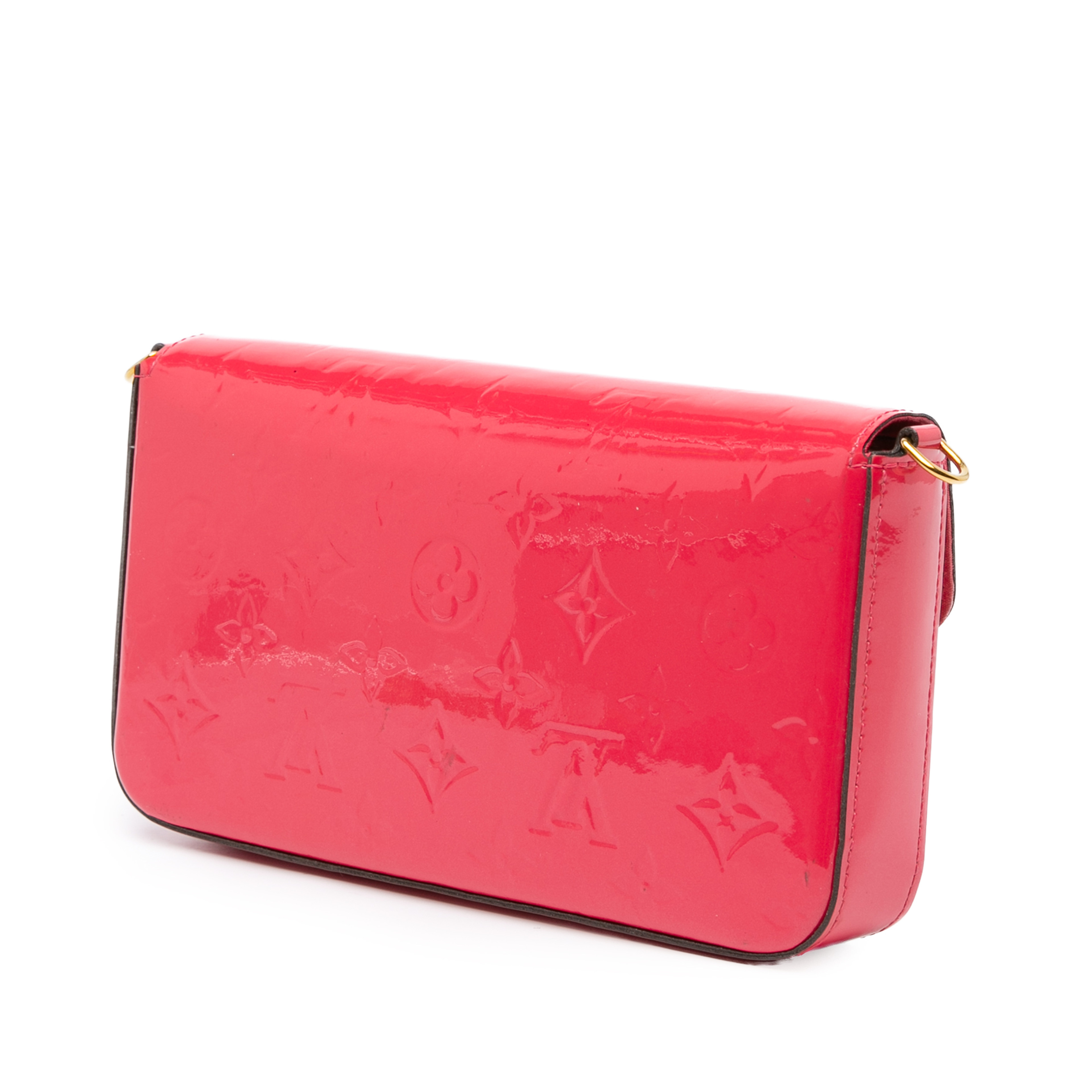 Louis Vuitton Monogram Vernis Pochette Felicie, från Luxclusif, i färgen red. Klicka för att öppna bilden i stort format