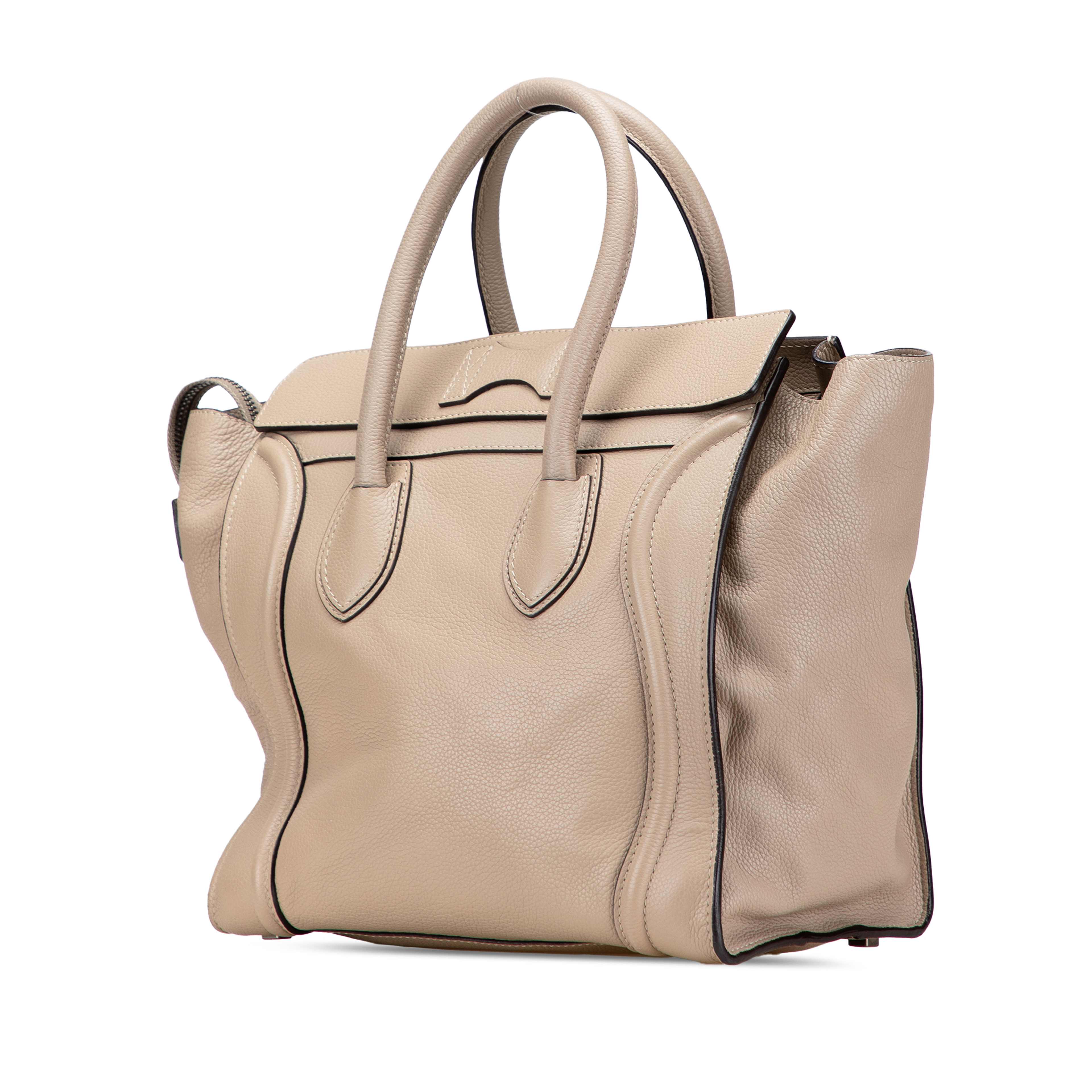 Celine Mini Calfskin Luggage Tote, från Luxclusif, i färgen beige. Klicka för att öppna bilden i stort format