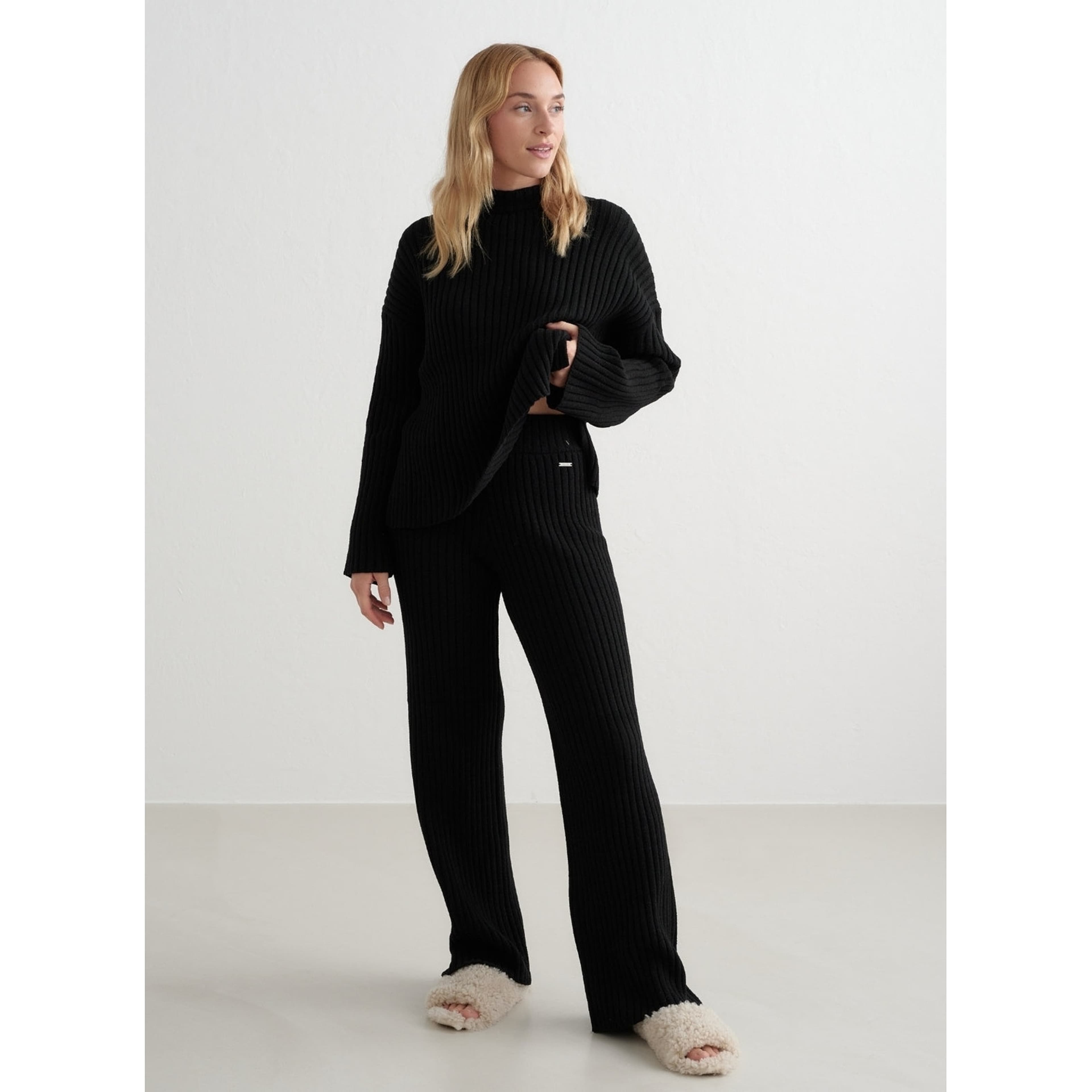Black Rib Knit Pants