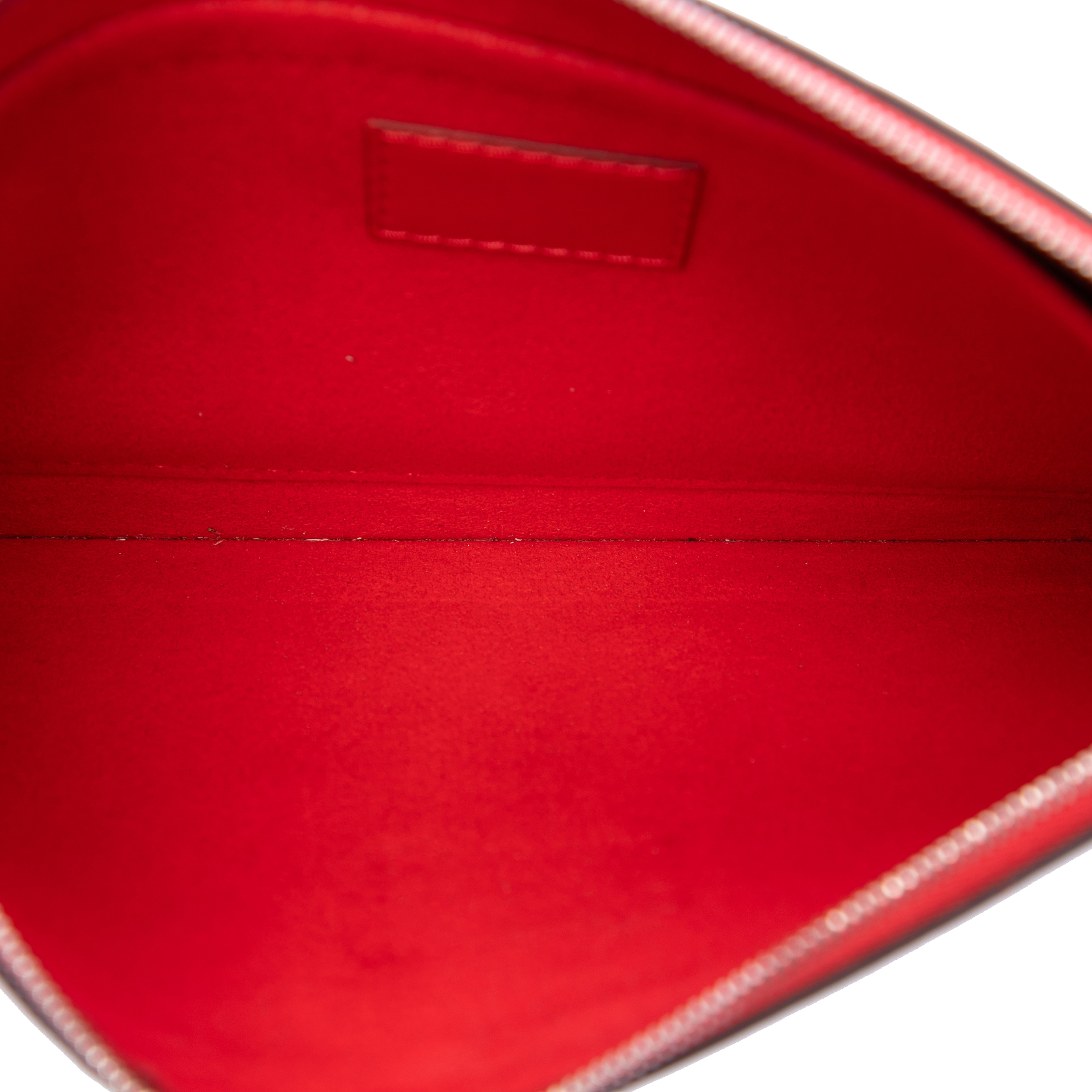 Louis Vuitton Epi Neverfull Pouch, från Luxclusif, i färgen red. Klicka för att öppna bilden i stort format