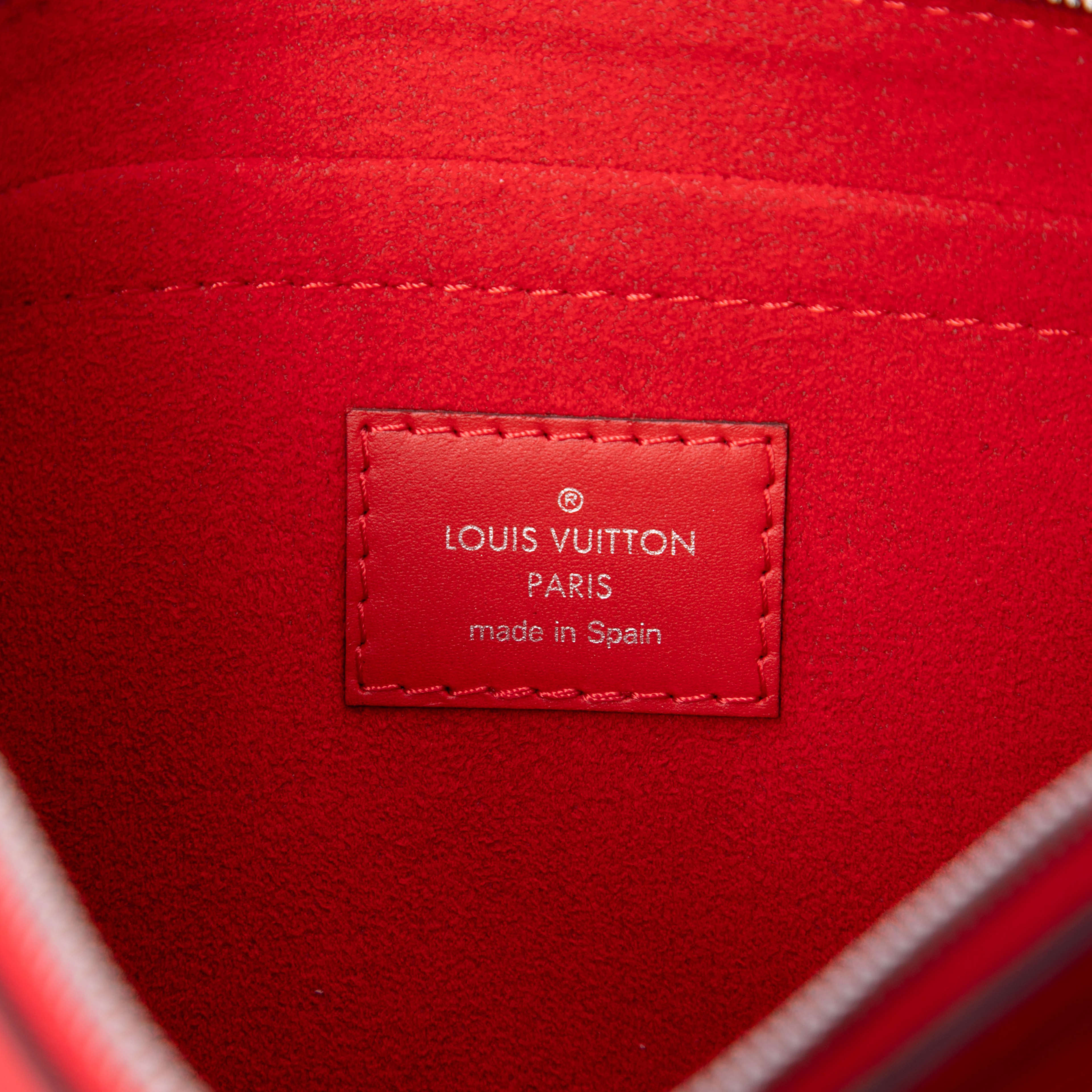 Louis Vuitton Epi Neverfull Pouch, från Luxclusif, i färgen red. Klicka för att öppna bilden i stort format