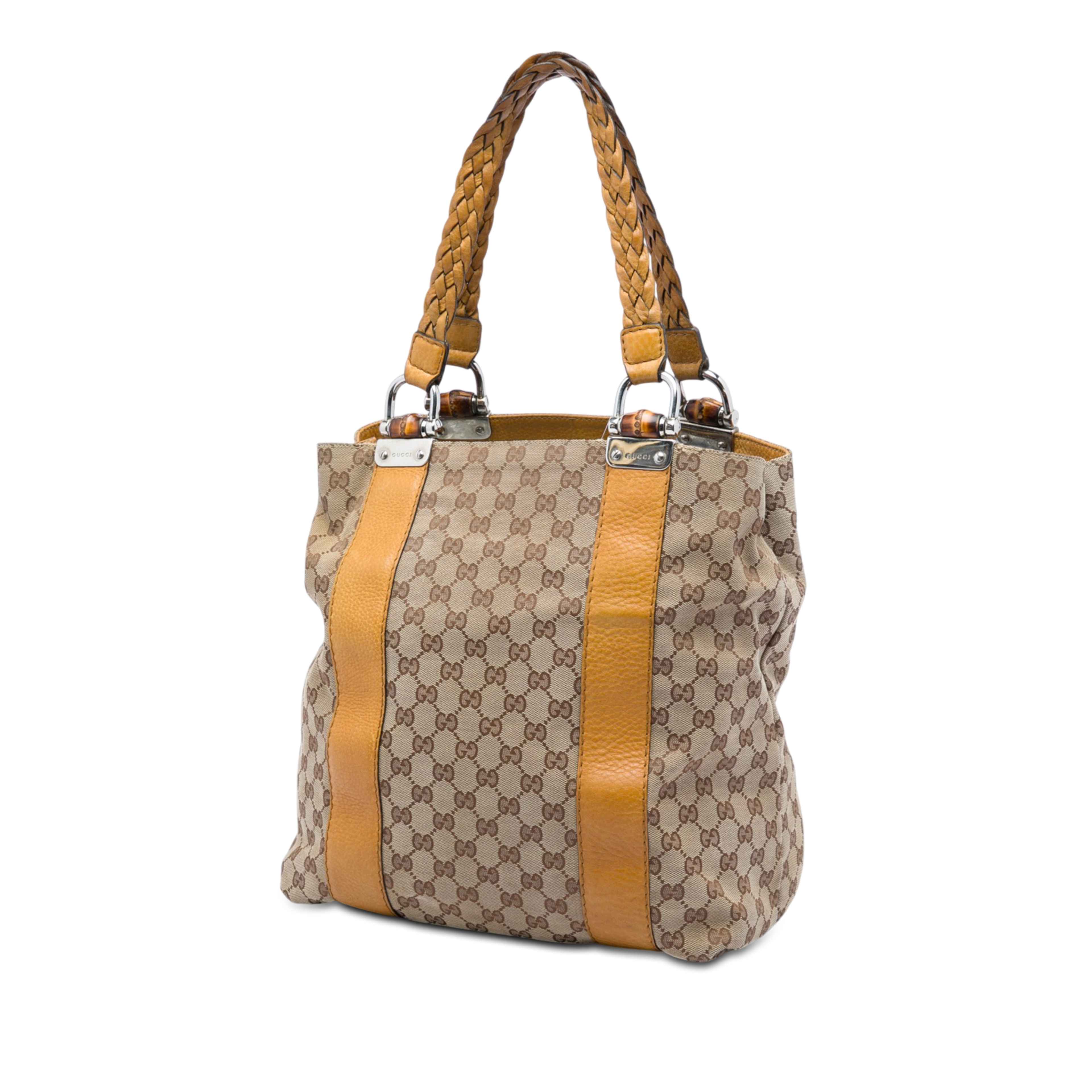 Gucci Large Gg Canvas Bamboo Libeccio Tote, från Luxclusif, i färgen beige. Klicka för att öppna bilden i stort format