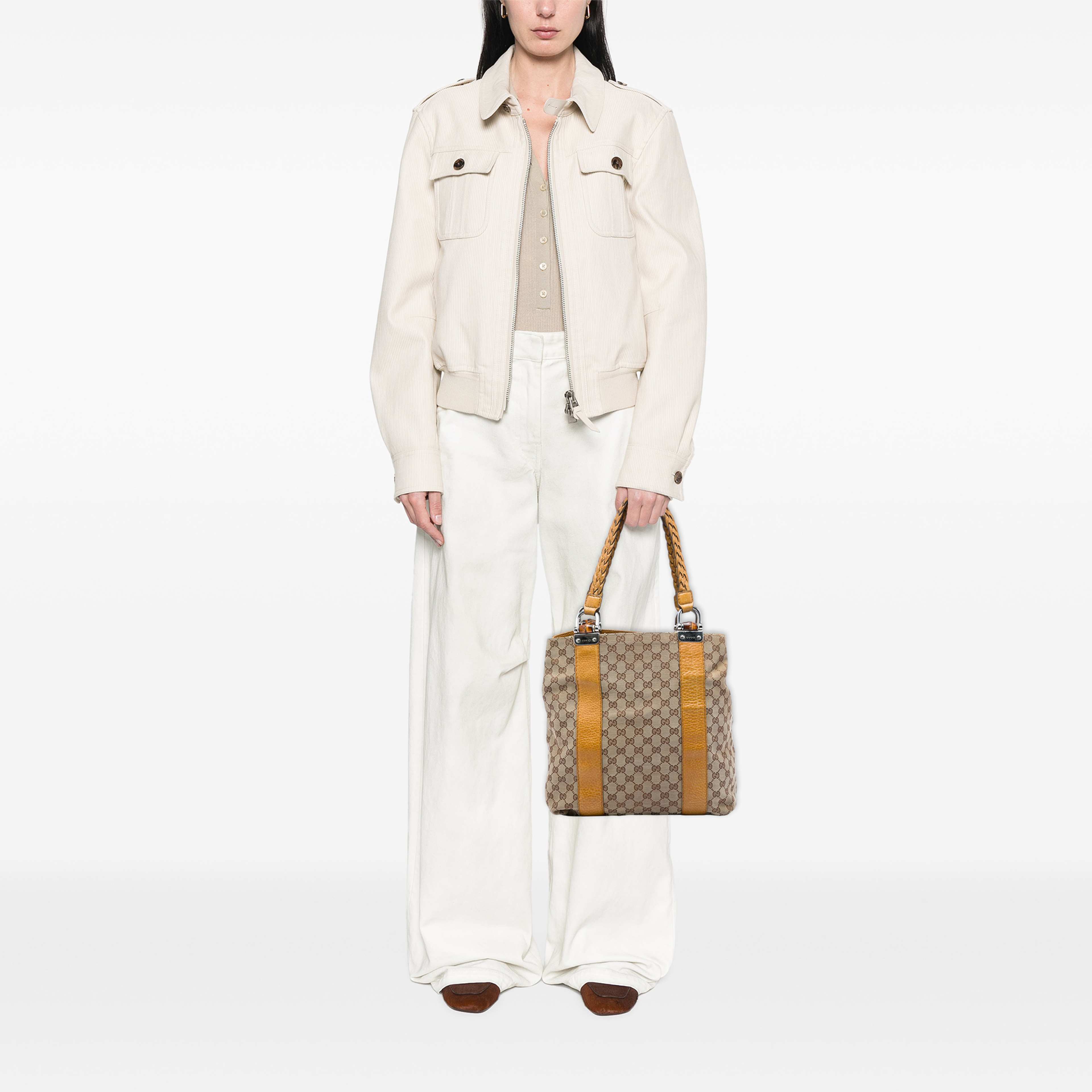 Gucci Large Gg Canvas Bamboo Libeccio Tote, från Luxclusif, i färgen beige. Klicka för att öppna bilden i stort format