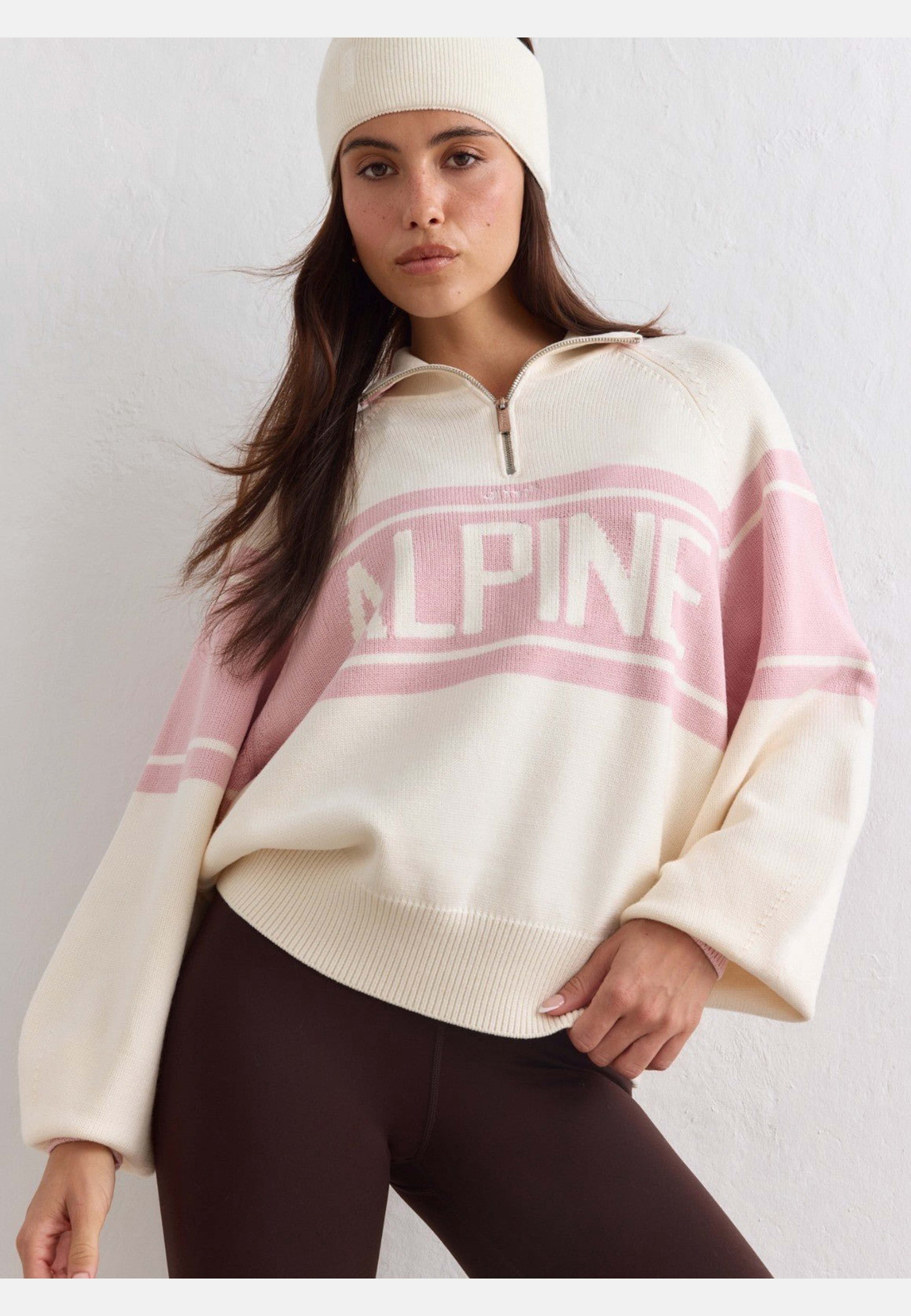 Alpine Knitted Half Zip, från aim'n, i färgen pink frost. Klicka för att öppna bilden i stort format