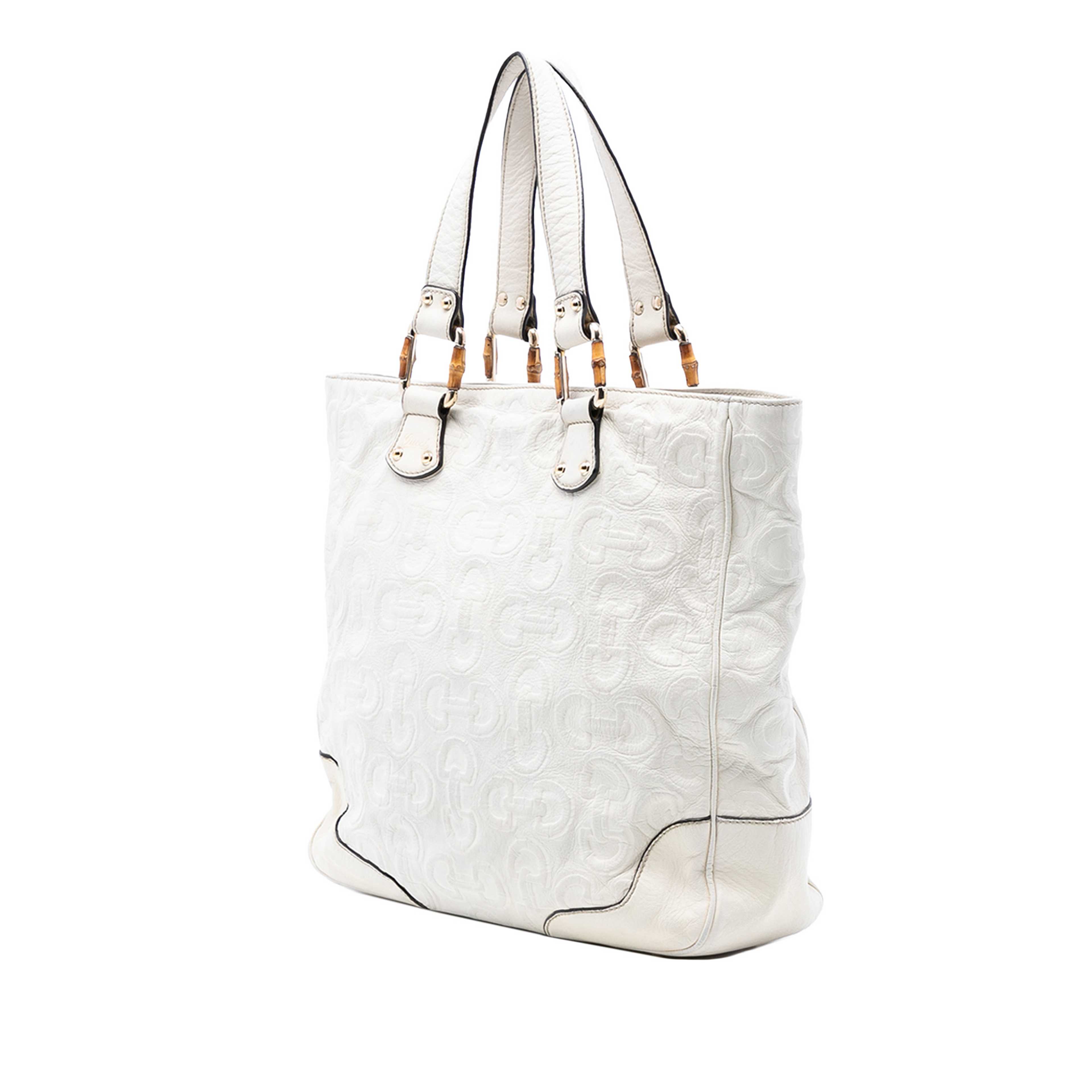 Gucci Leather Bamboo Horsebit Tote, från Luxclusif, i färgen vit. Klicka för att öppna bilden i stort format