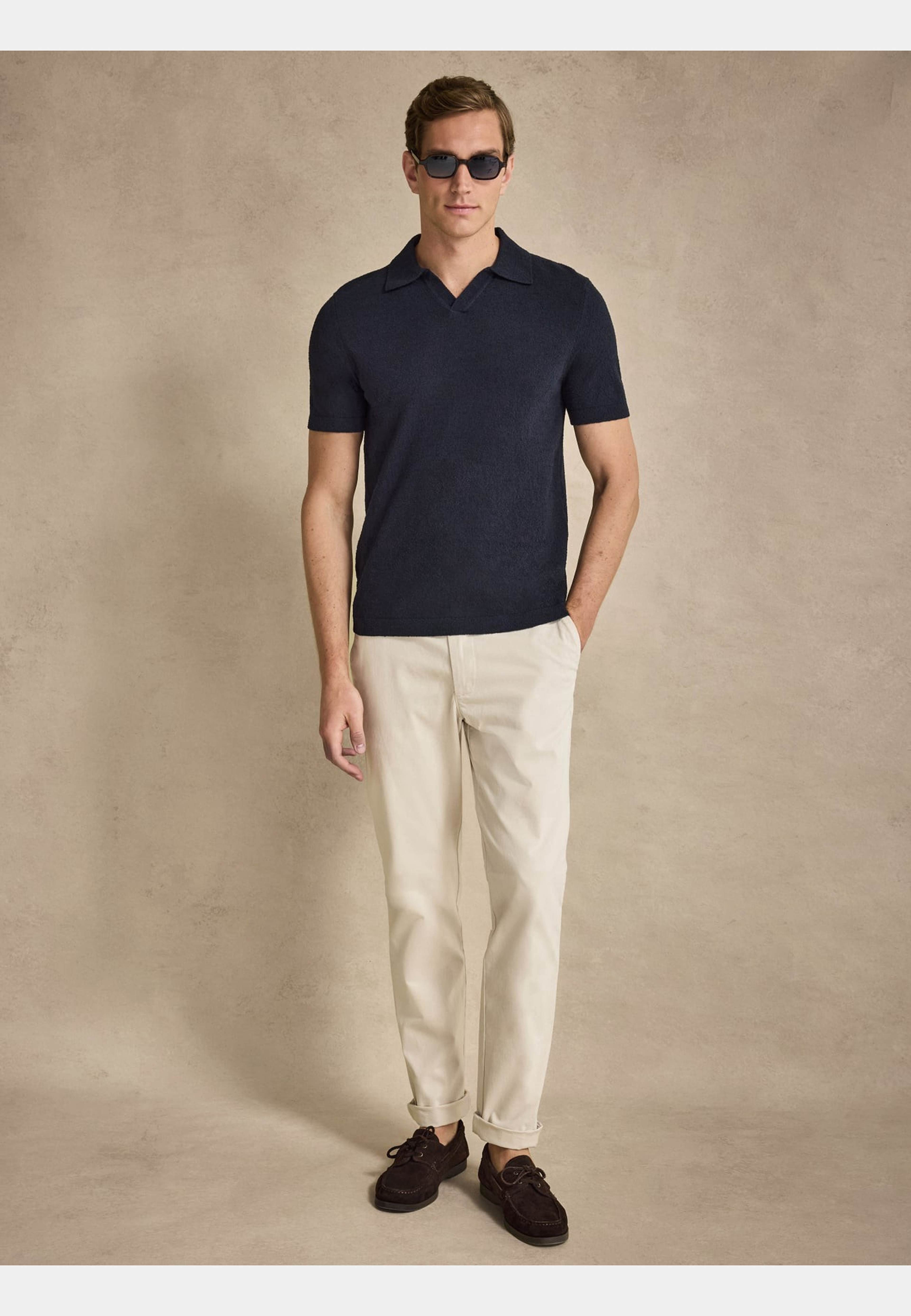 Cotton Boucle Polo S/s Sweater (ben), från John Henric, i färgen navy blue. Klicka för att öppna bilden i stort format