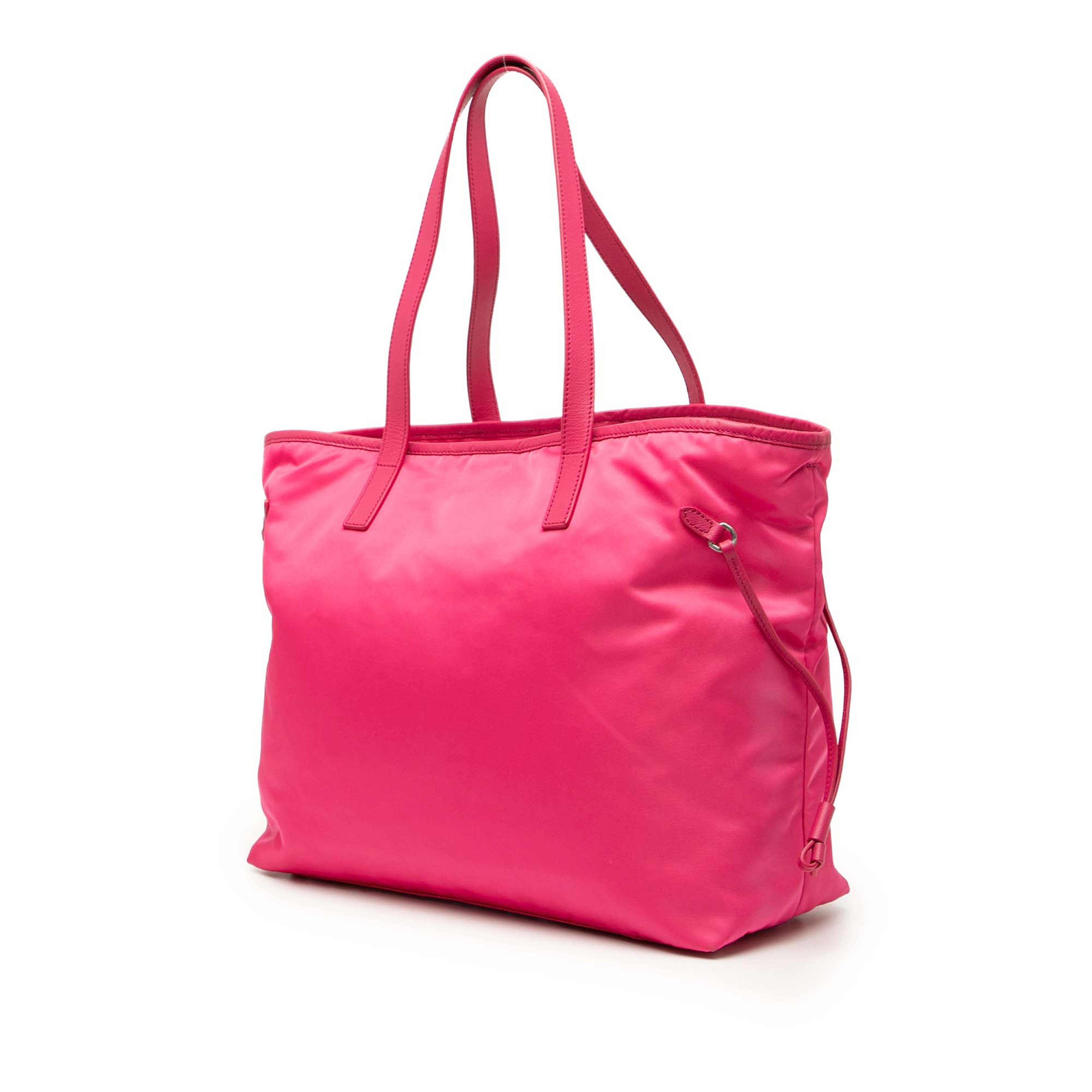 Prada Saffiano Trimmed Tessuto Open Convertible Tote, från Luxclusif, i färgen hot pink. Klicka för att öppna bilden i stort format