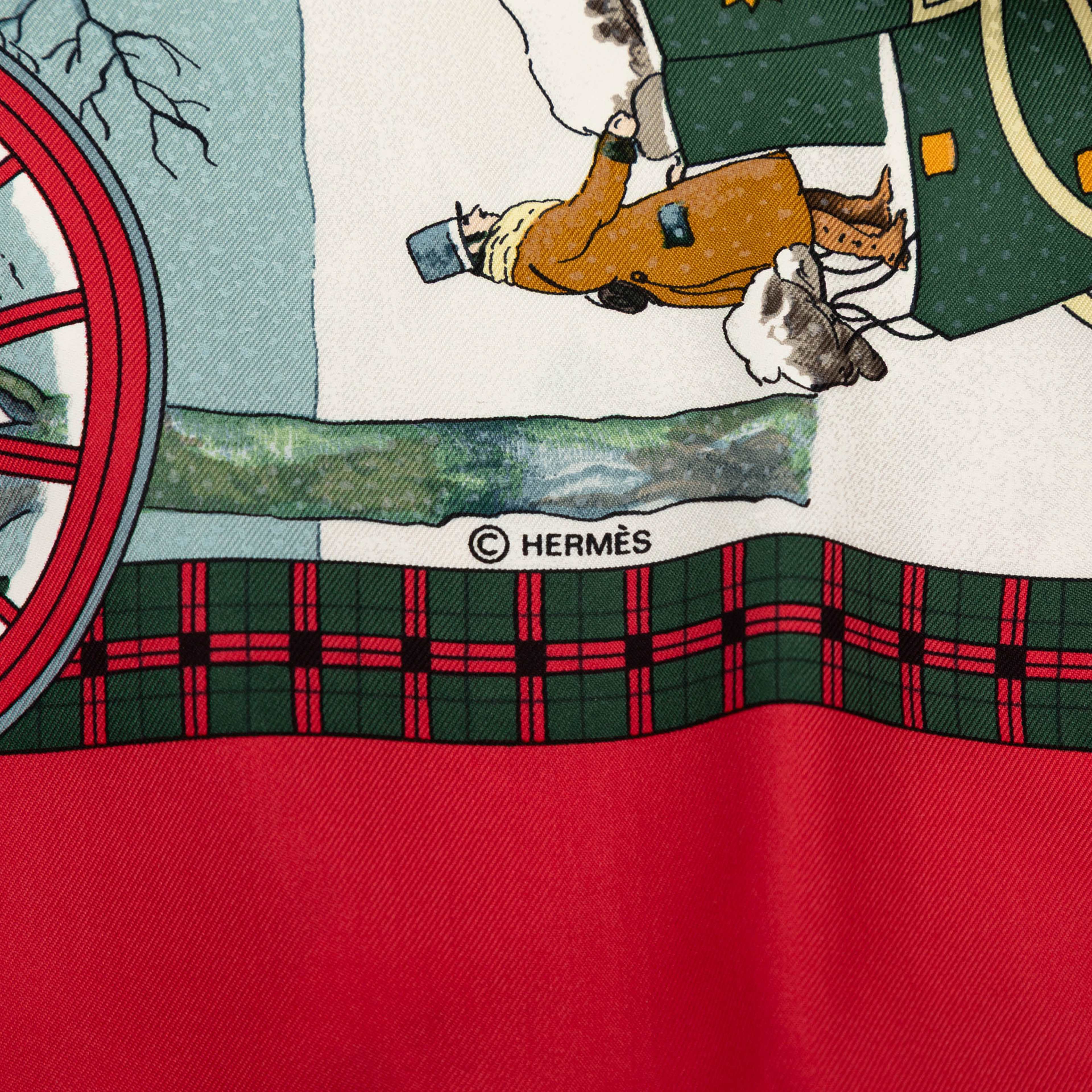 Hermès L Hiver En Poste Silk Scarf 90, från Luxclusif, i färgen red. Klicka för att öppna bilden i stort format