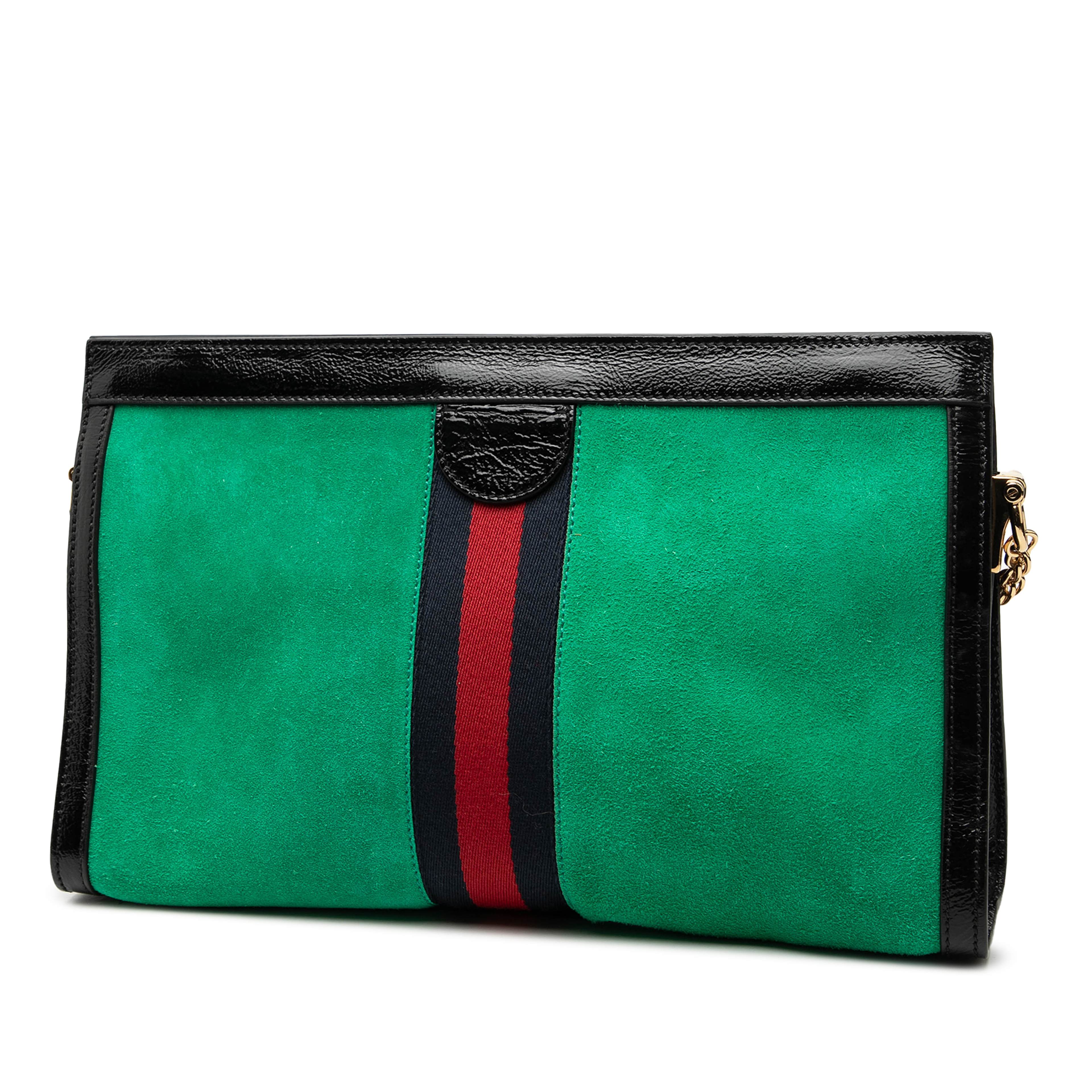 Gucci Medium Suede Web Ophidia Chain Shoulder Bag, från Luxclusif, i färgen green. Klicka för att öppna bilden i stort format