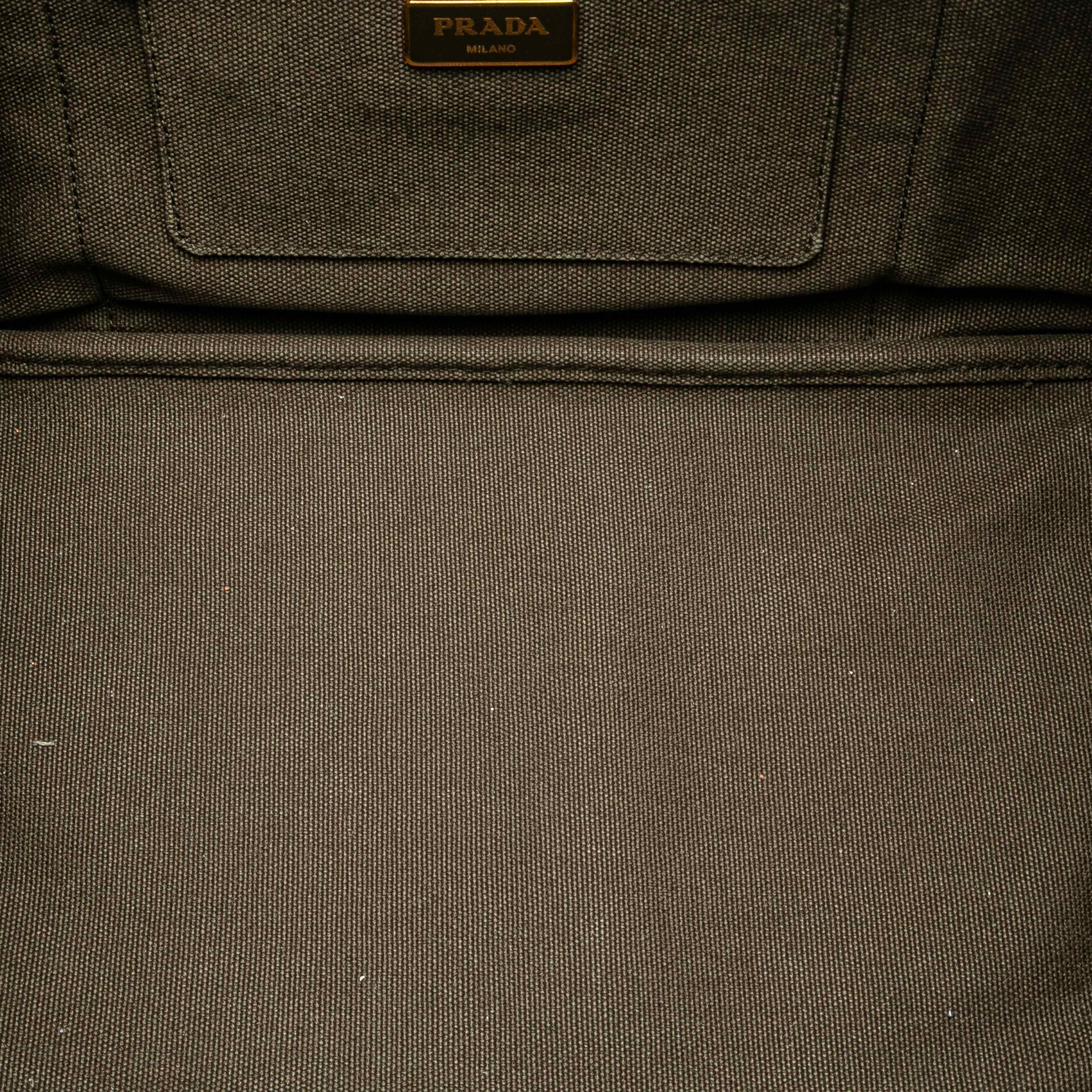Prada Canvas Canapa Logo Satchel, från Luxclusif, i färgen dark khaki. Klicka för att öppna bilden i stort format
