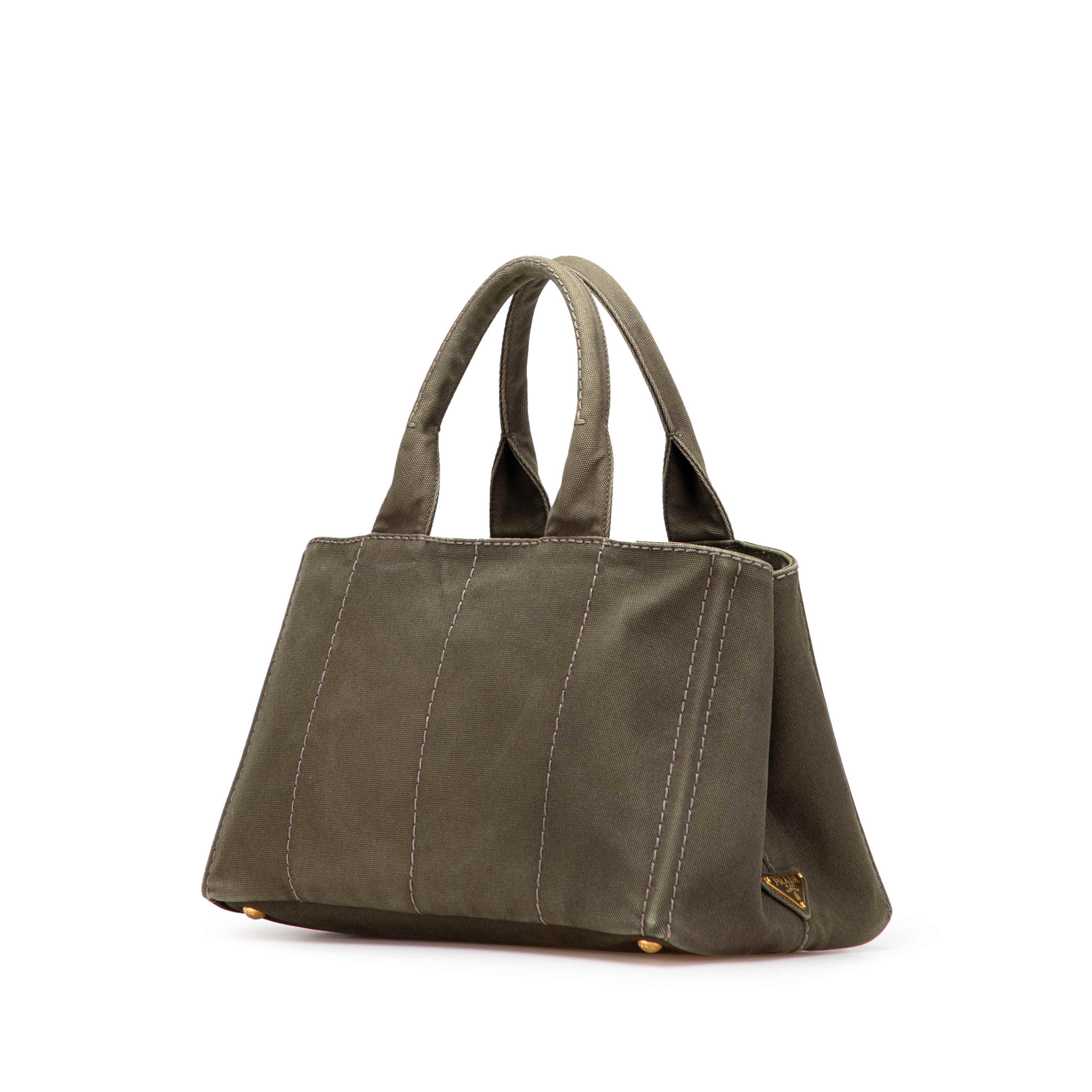 Prada Canvas Canapa Logo Satchel, från Luxclusif, i färgen dark khaki. Klicka för att öppna bilden i stort format