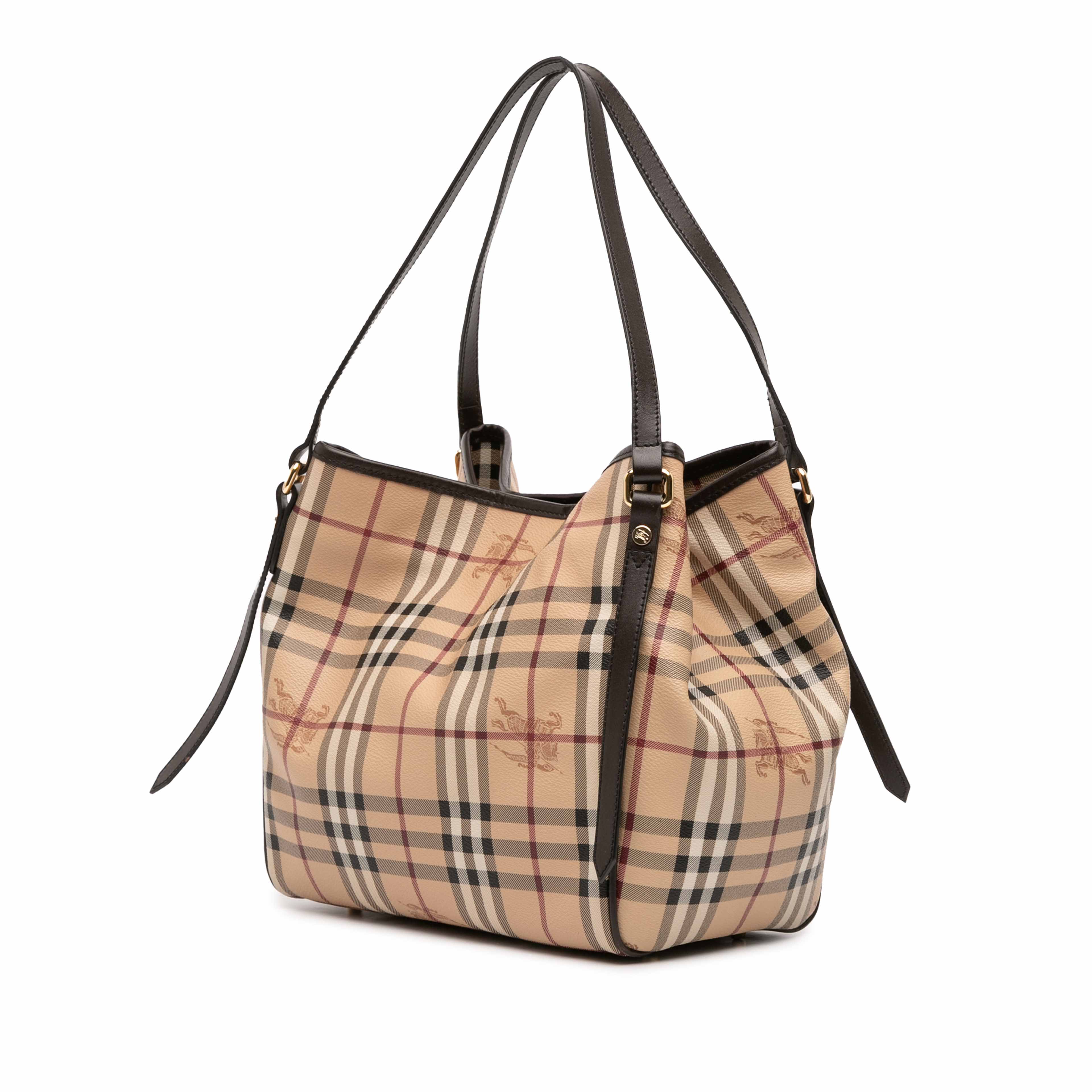 Burberry Small Haymarket Check Coated Canvas Canterbury Tote, från Luxclusif, i färgen beige. Klicka för att öppna bilden i stort format