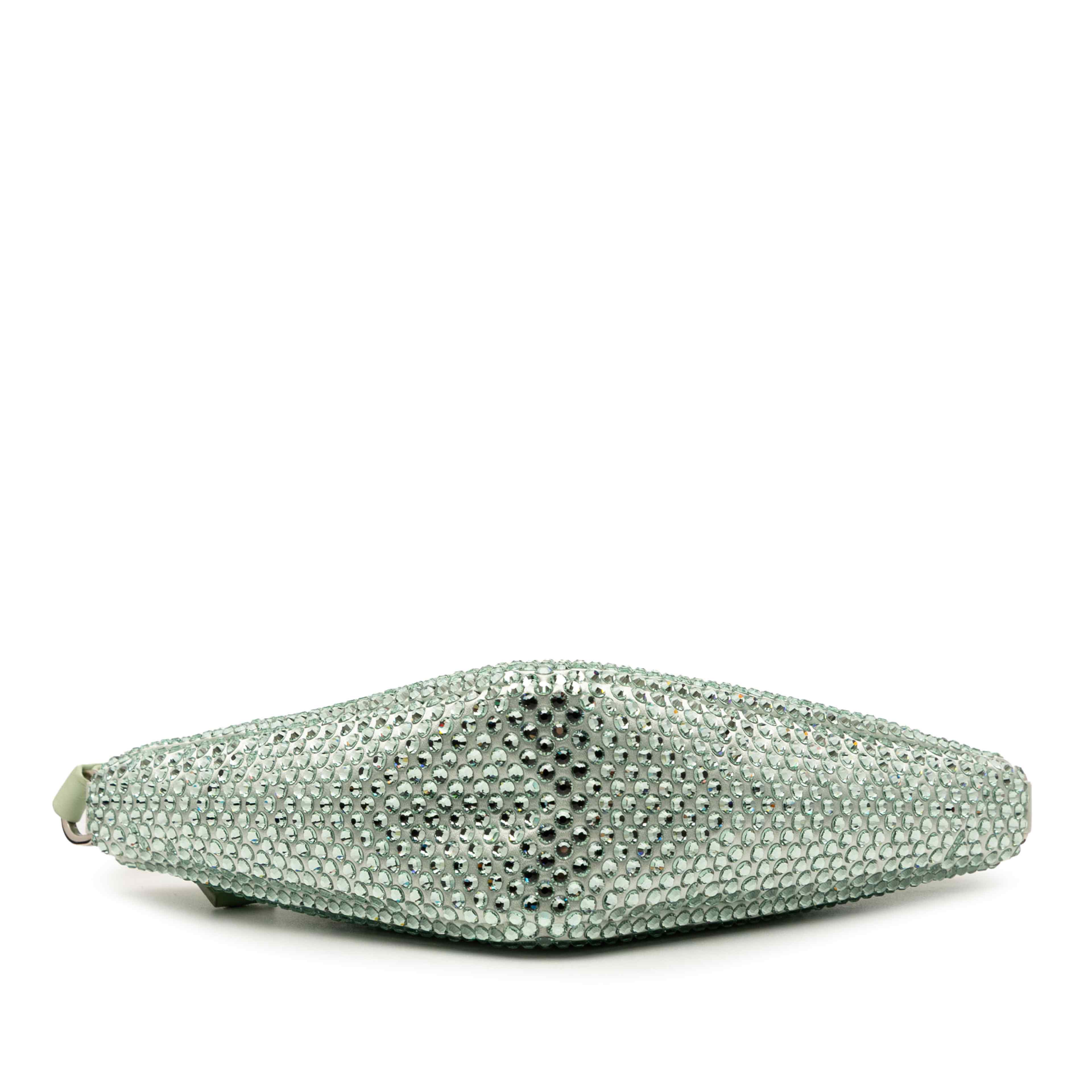 Prada Satin Crystal Embellished Triangle Pouch, från Luxclusif, i färgen mint. Klicka för att öppna bilden i stort format