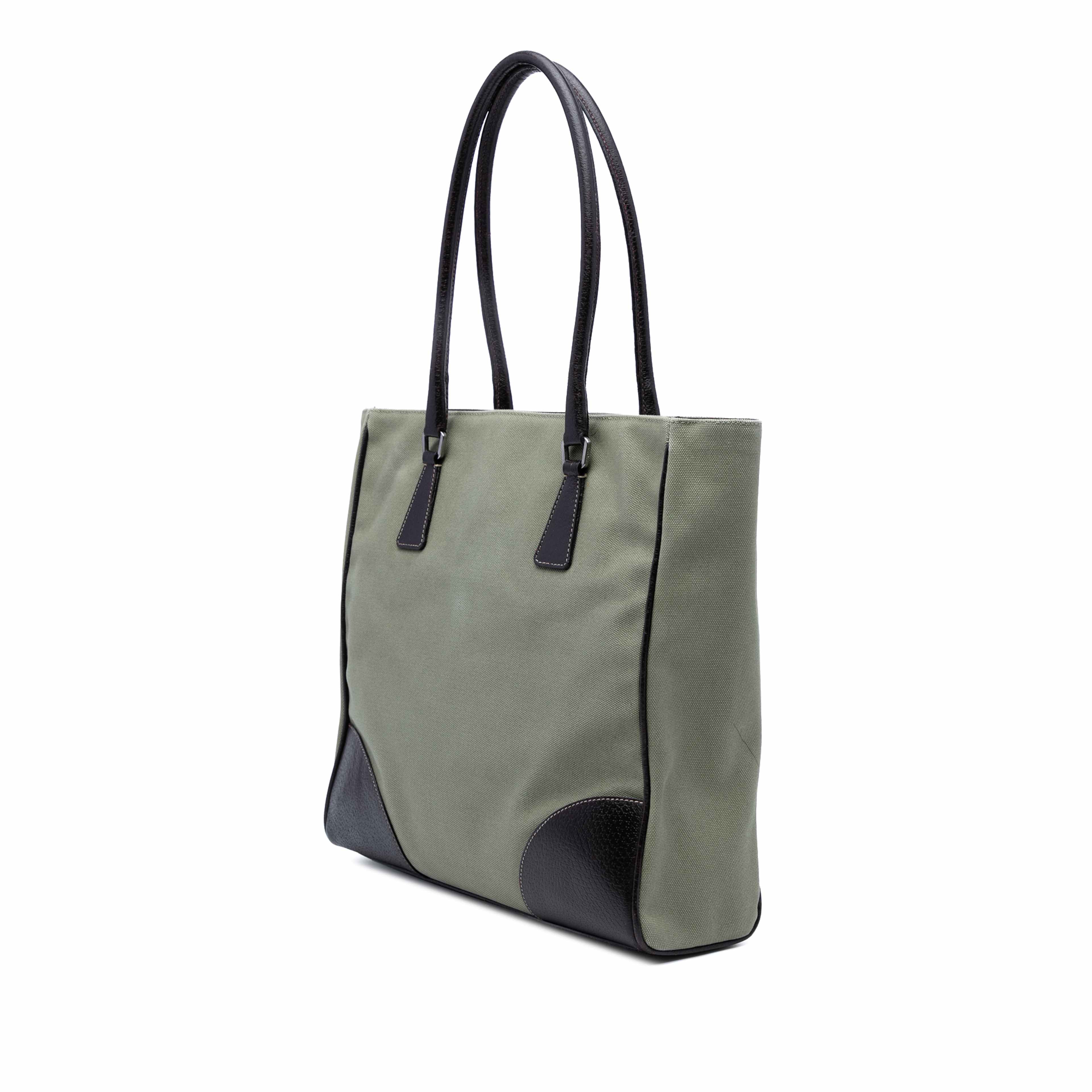 Prada Cinghiale Trimmed Canvas Canapa Tote, från Luxclusif, i färgen gray. Klicka för att öppna bilden i stort format