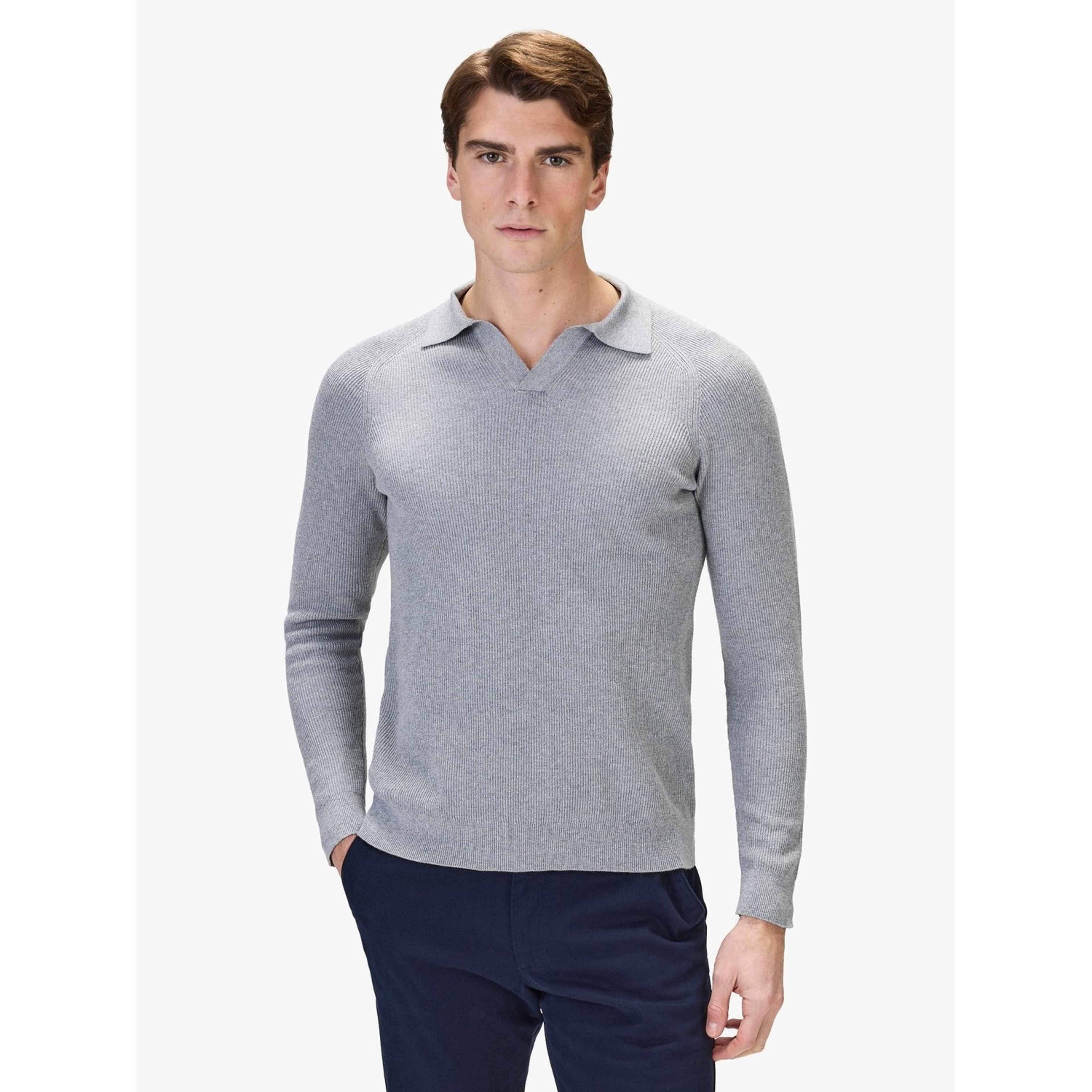 Cotton Rib Knitted Ls Polo Sweater (sandro), från John Henric, i färgen grey. Klicka för att öppna bilden i stort format