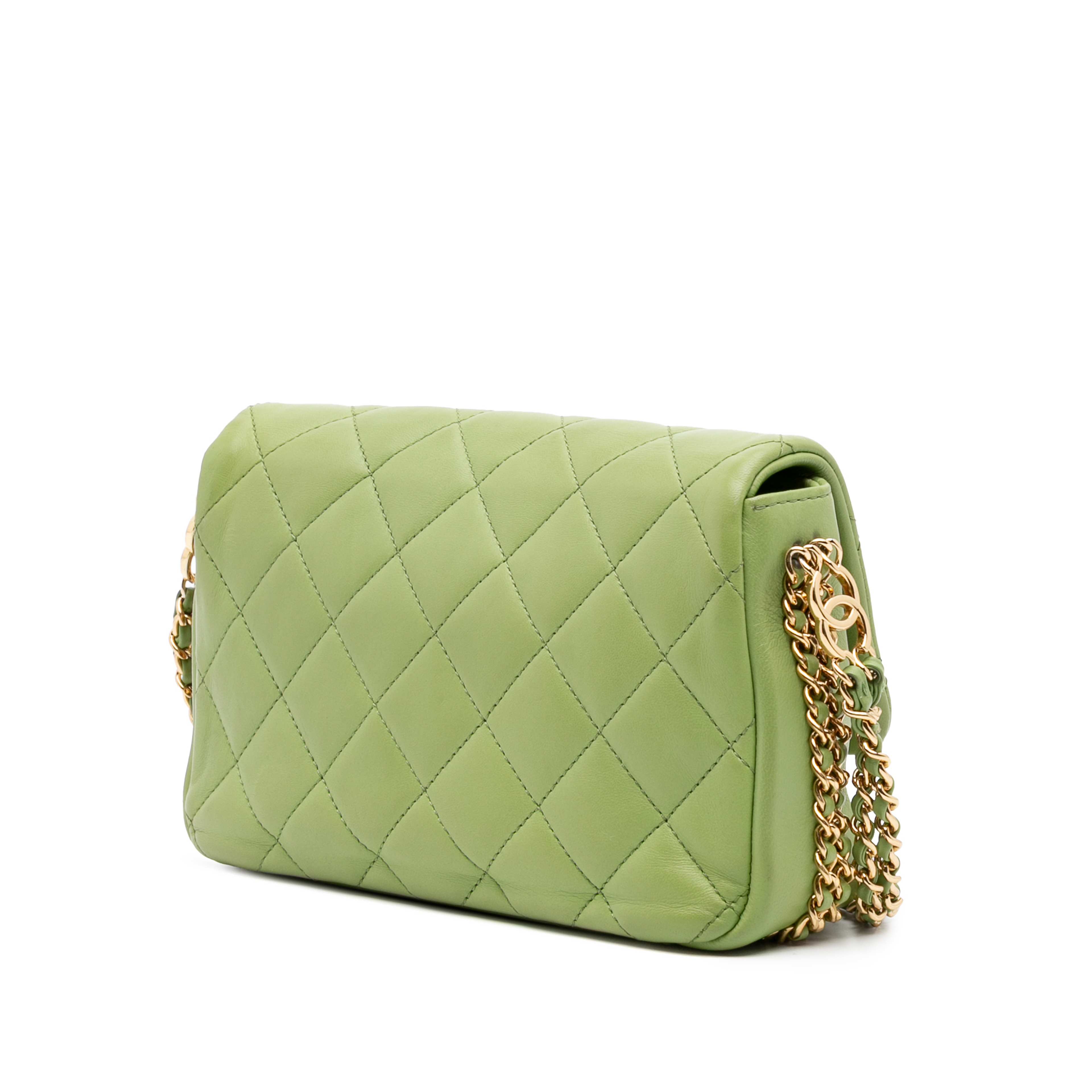 Chanel Quilted Lambskin Double Cc Chain Around Flap, från Luxclusif, i färgen light green. Klicka för att öppna bilden i stort format