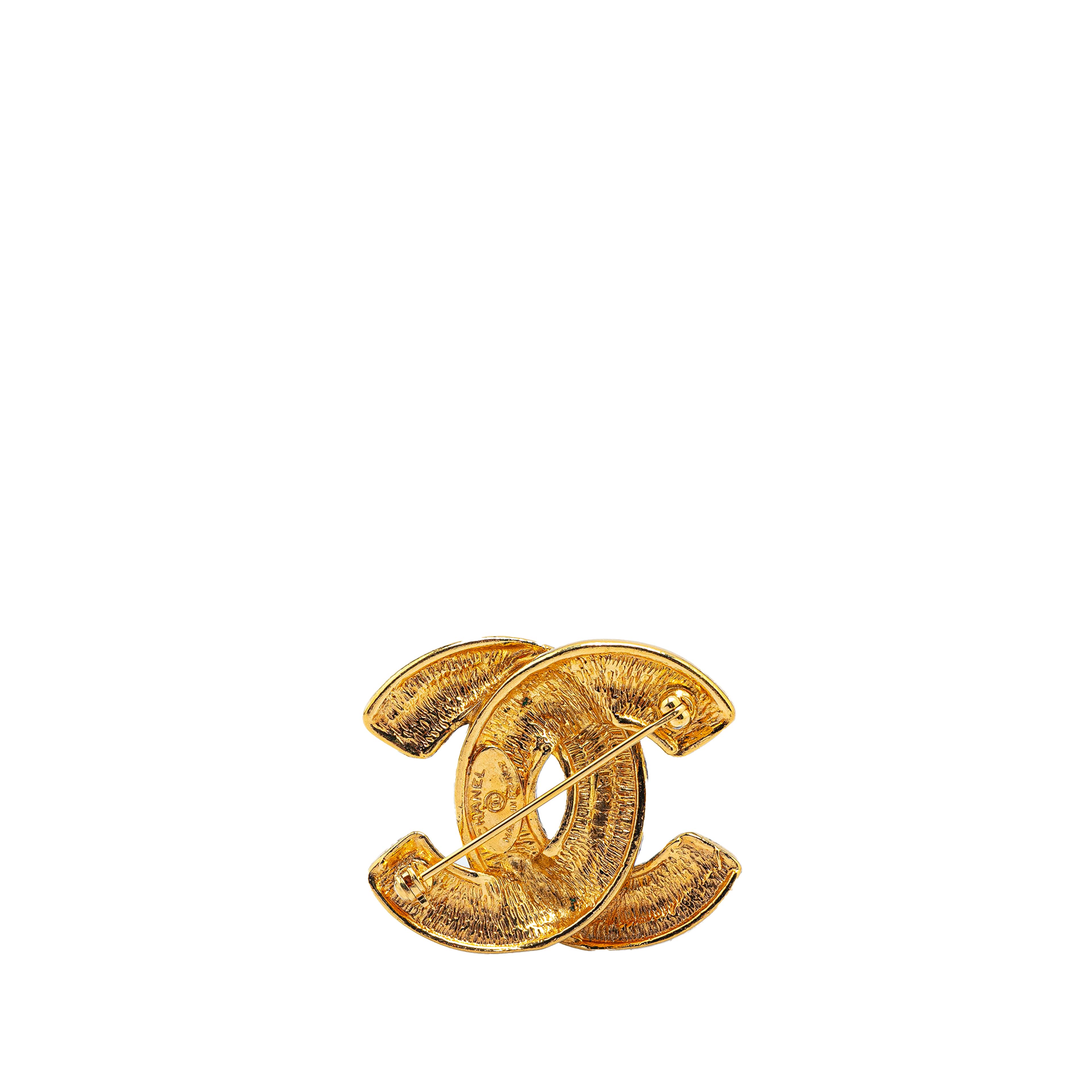 Chanel Gold Plated Cc Quilted Brooch