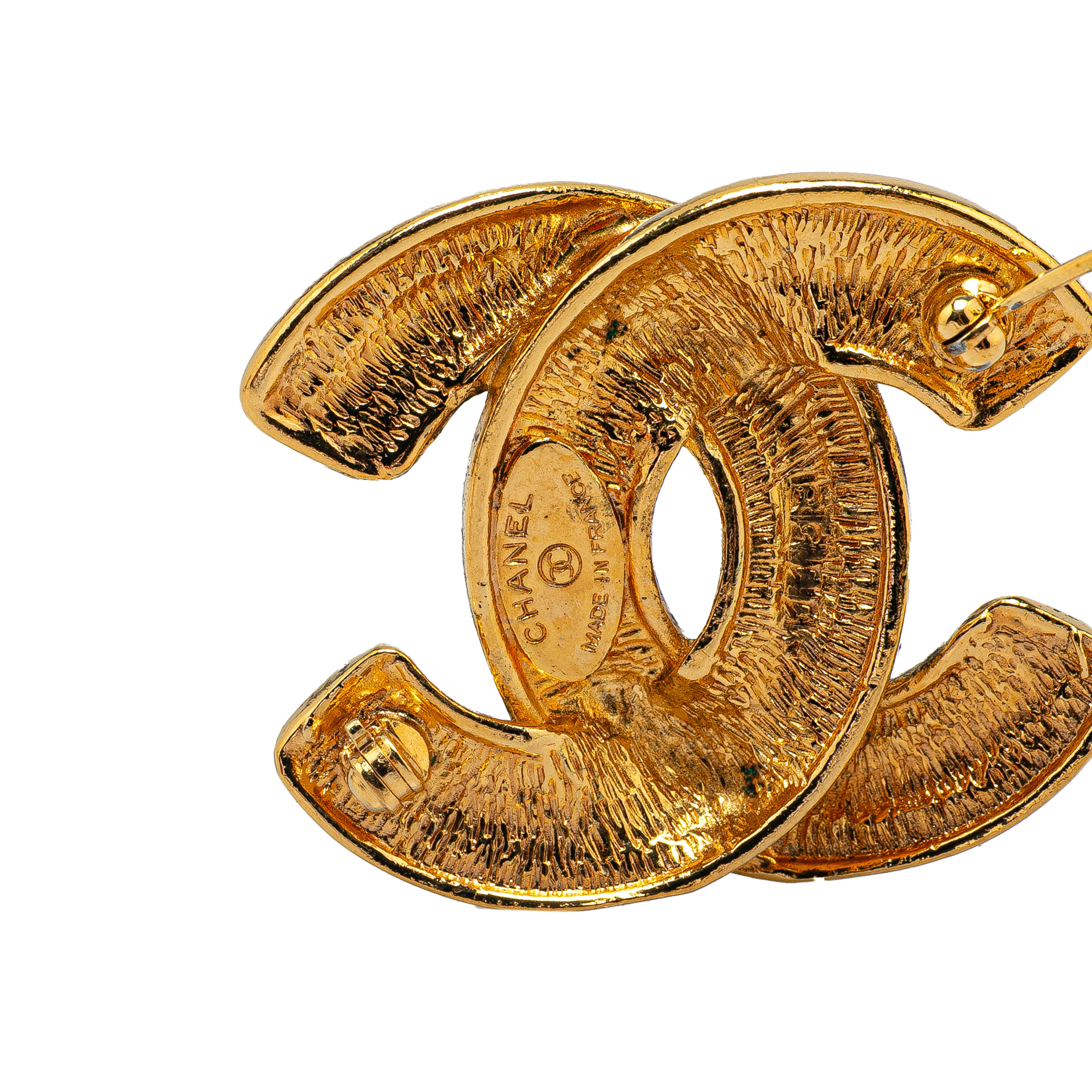 Chanel Gold Plated Cc Quilted Brooch