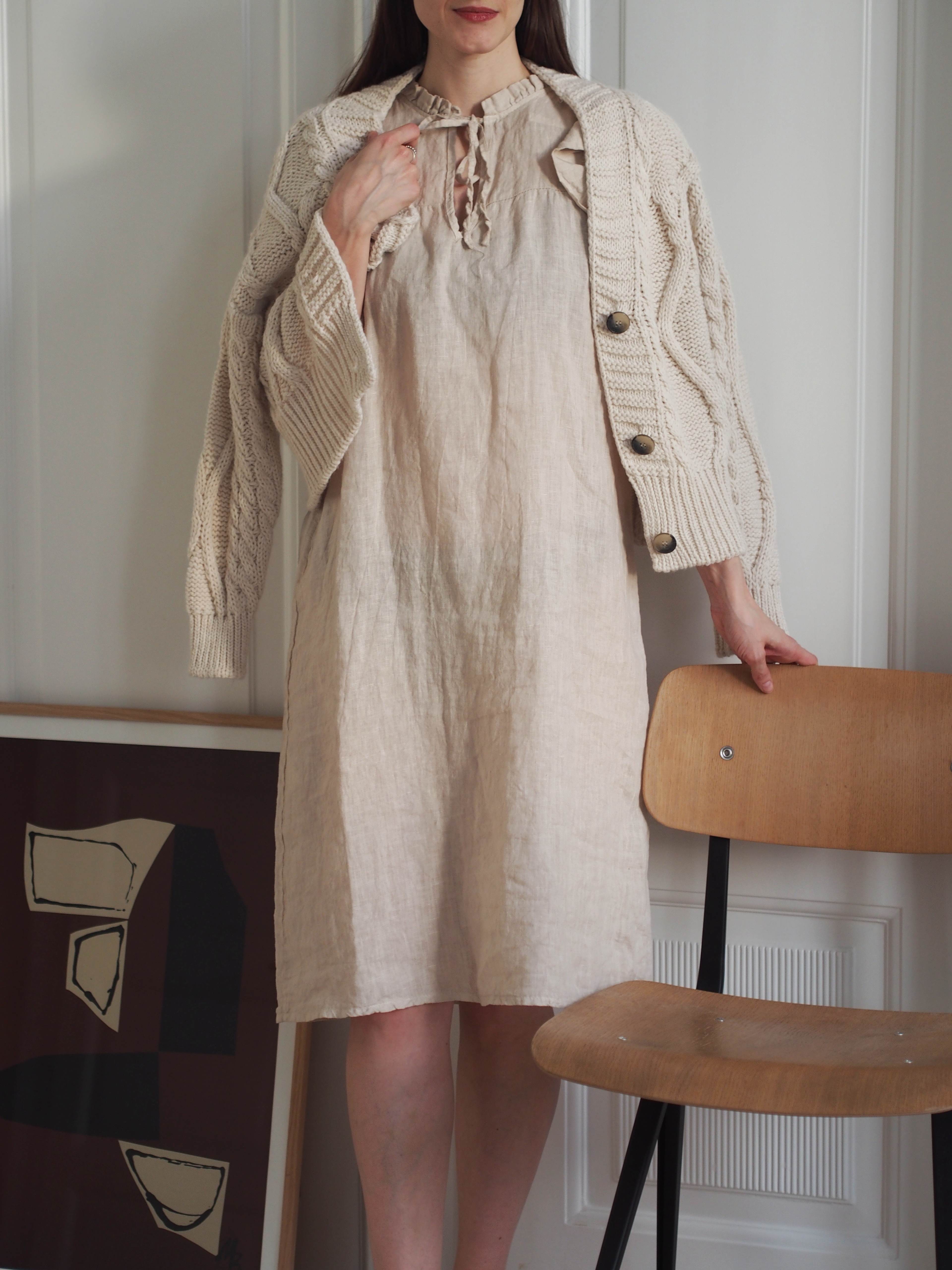 Etta, Frill Dress, Linen - Soft Grey
