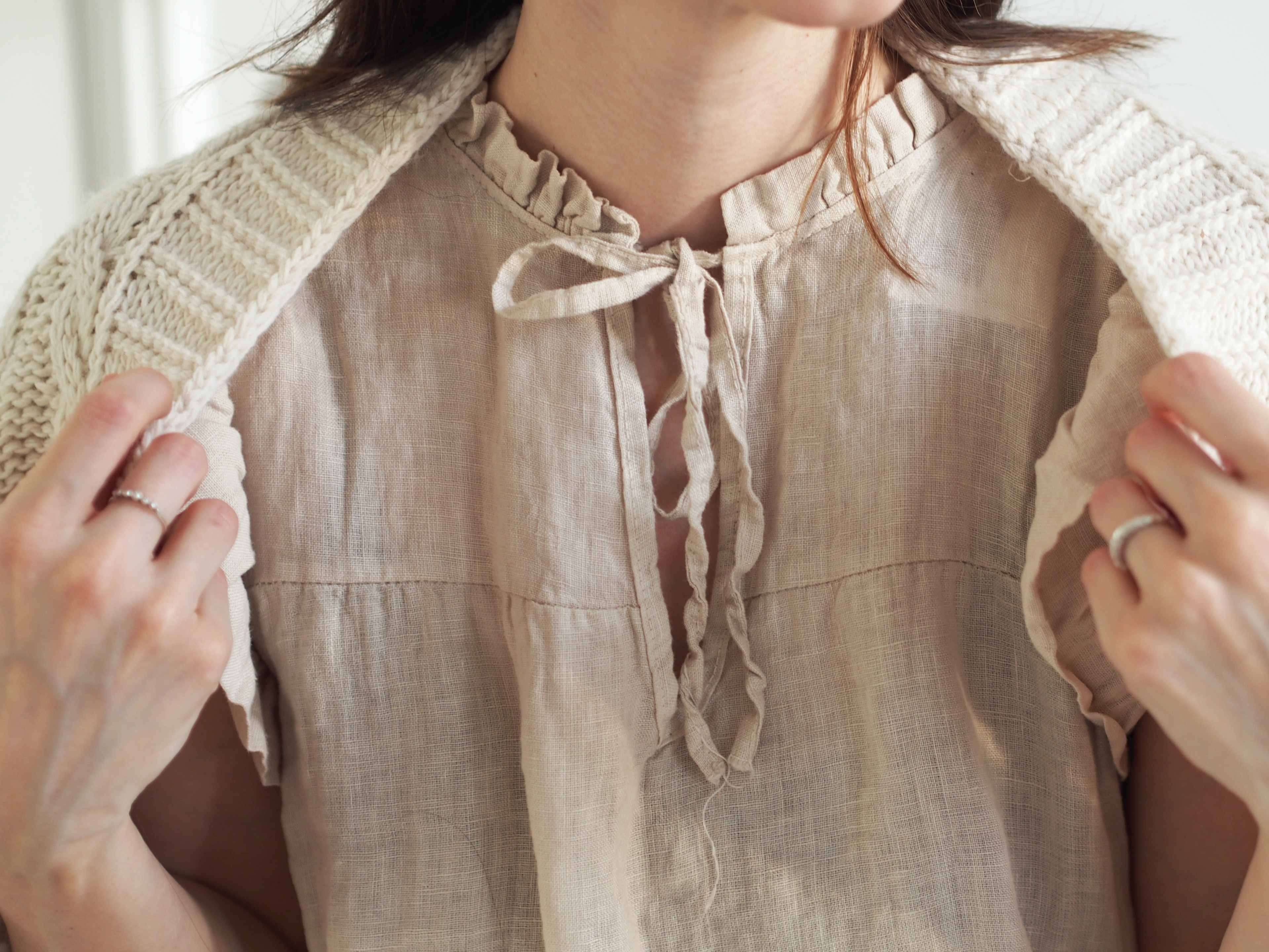 Etta, Frill Dress, Linen - Soft Grey