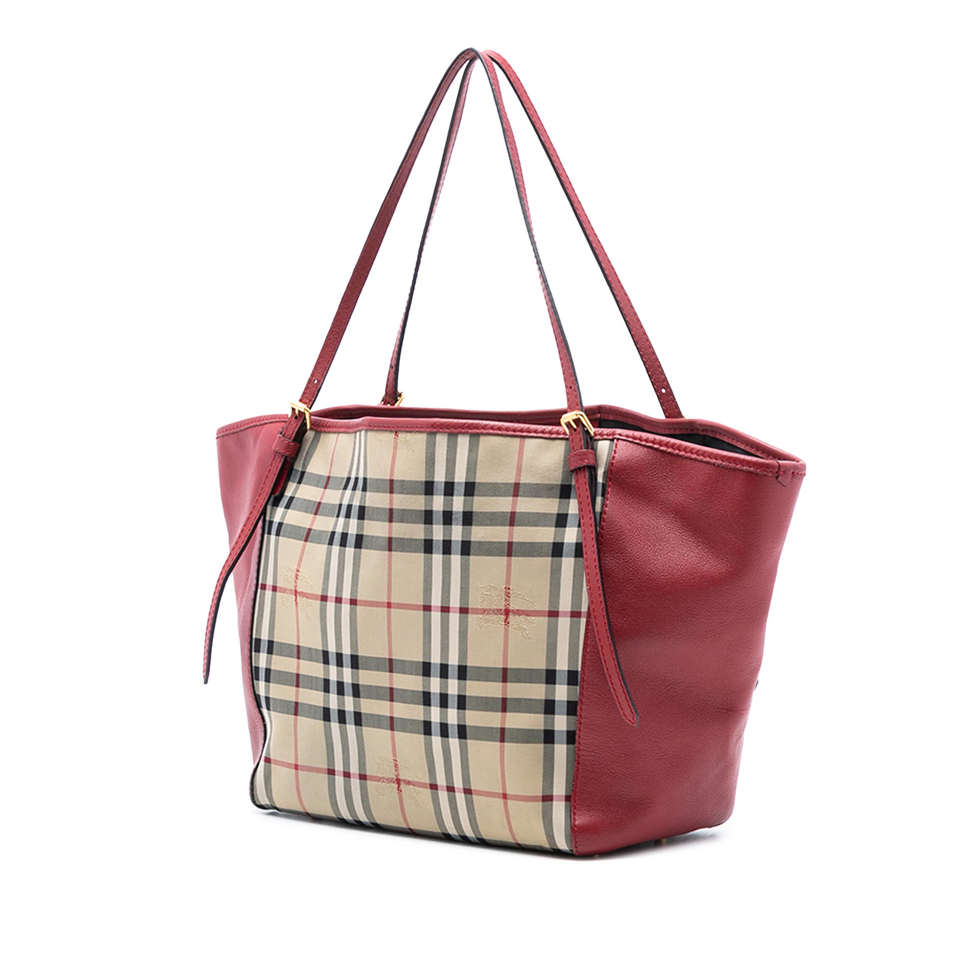 Burberry Small Haymarket Check Coated Canvas And Calfskin Canterbury Tote, från Luxclusif, i färgen röd. Klicka för att öppna bilden i stort format