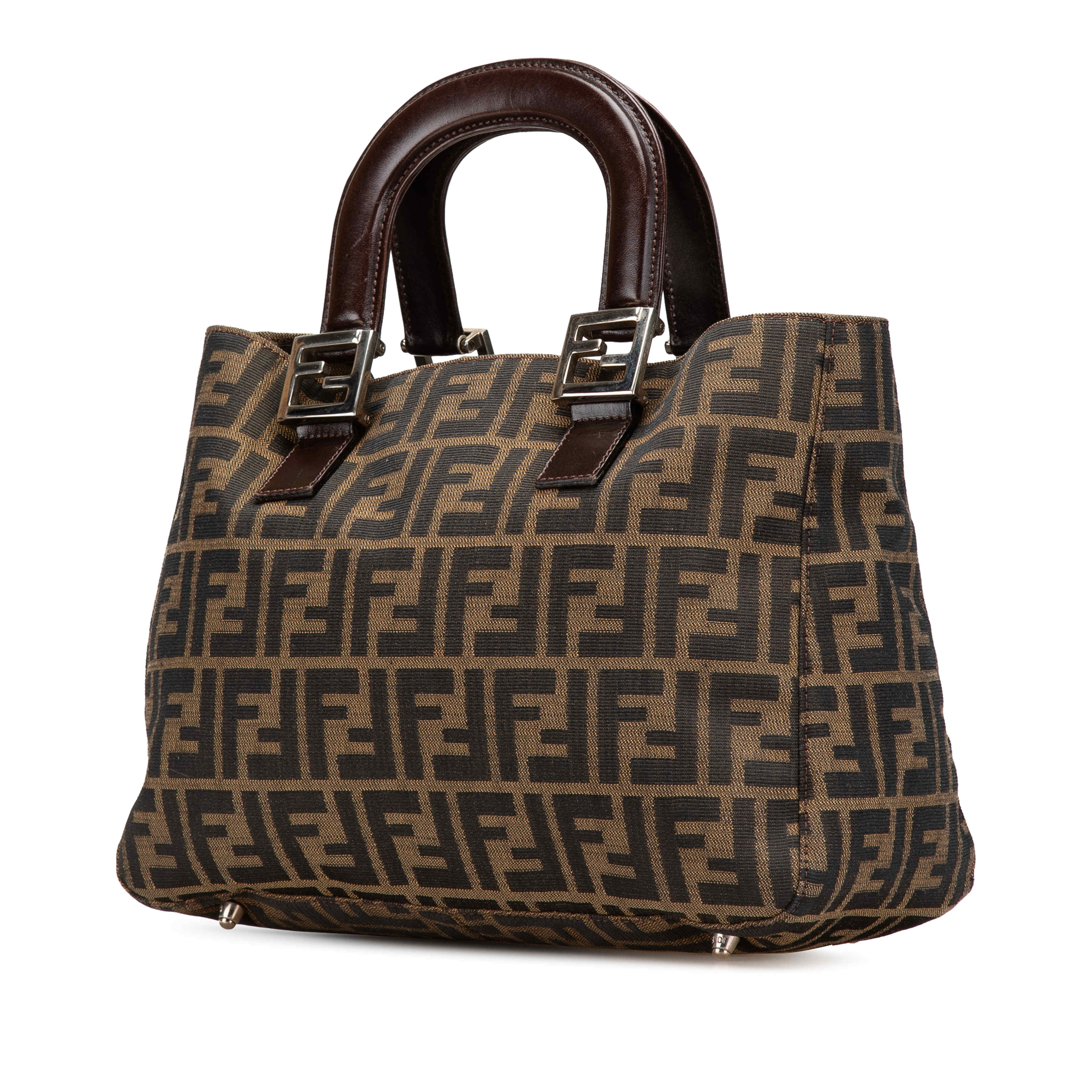 Fendi Small Zucca Canvas Twins Tote, från Luxclusif, i färgen brown. Klicka för att öppna bilden i stort format