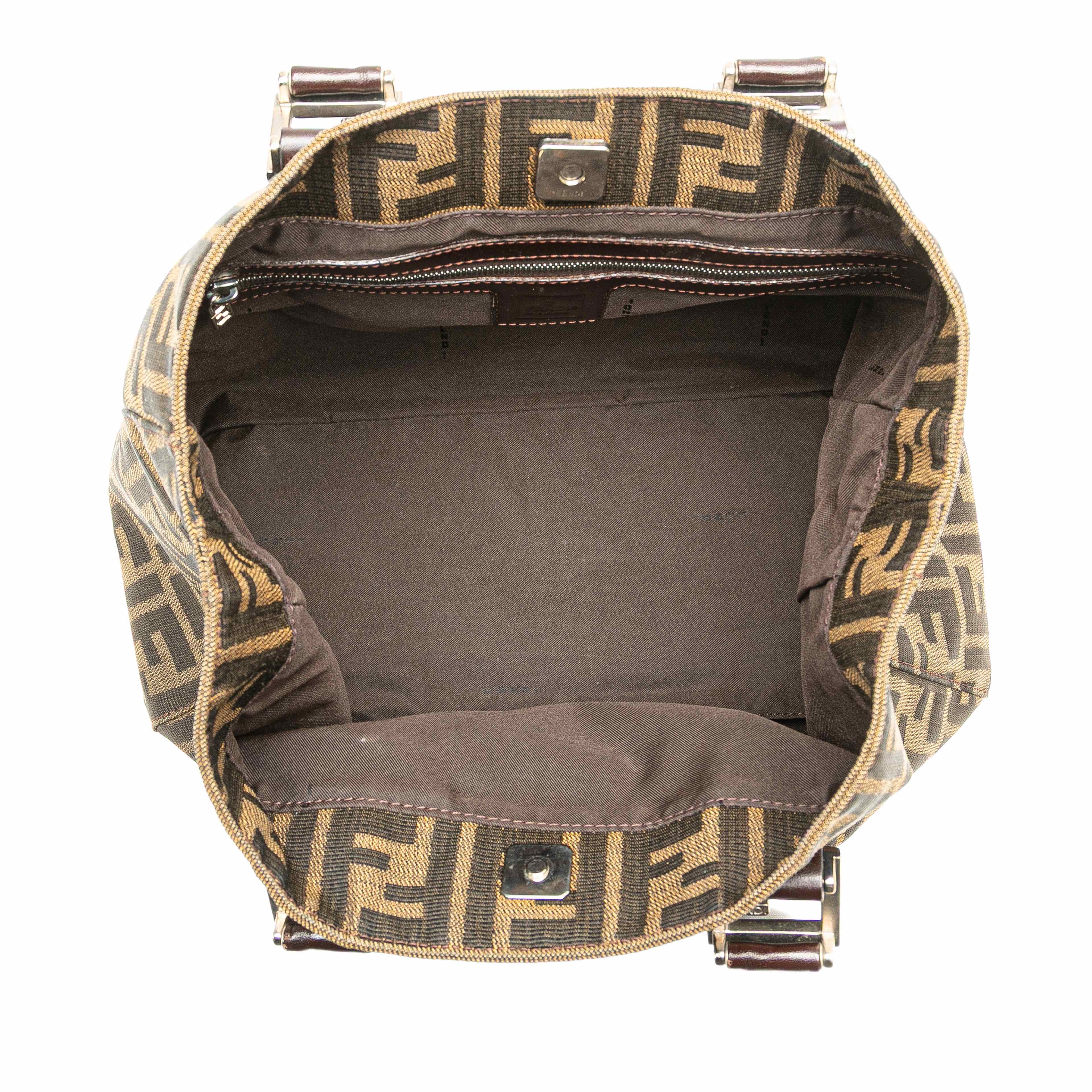 Fendi Small Zucca Canvas Twins Tote, från Luxclusif, i färgen brown. Klicka för att öppna bilden i stort format