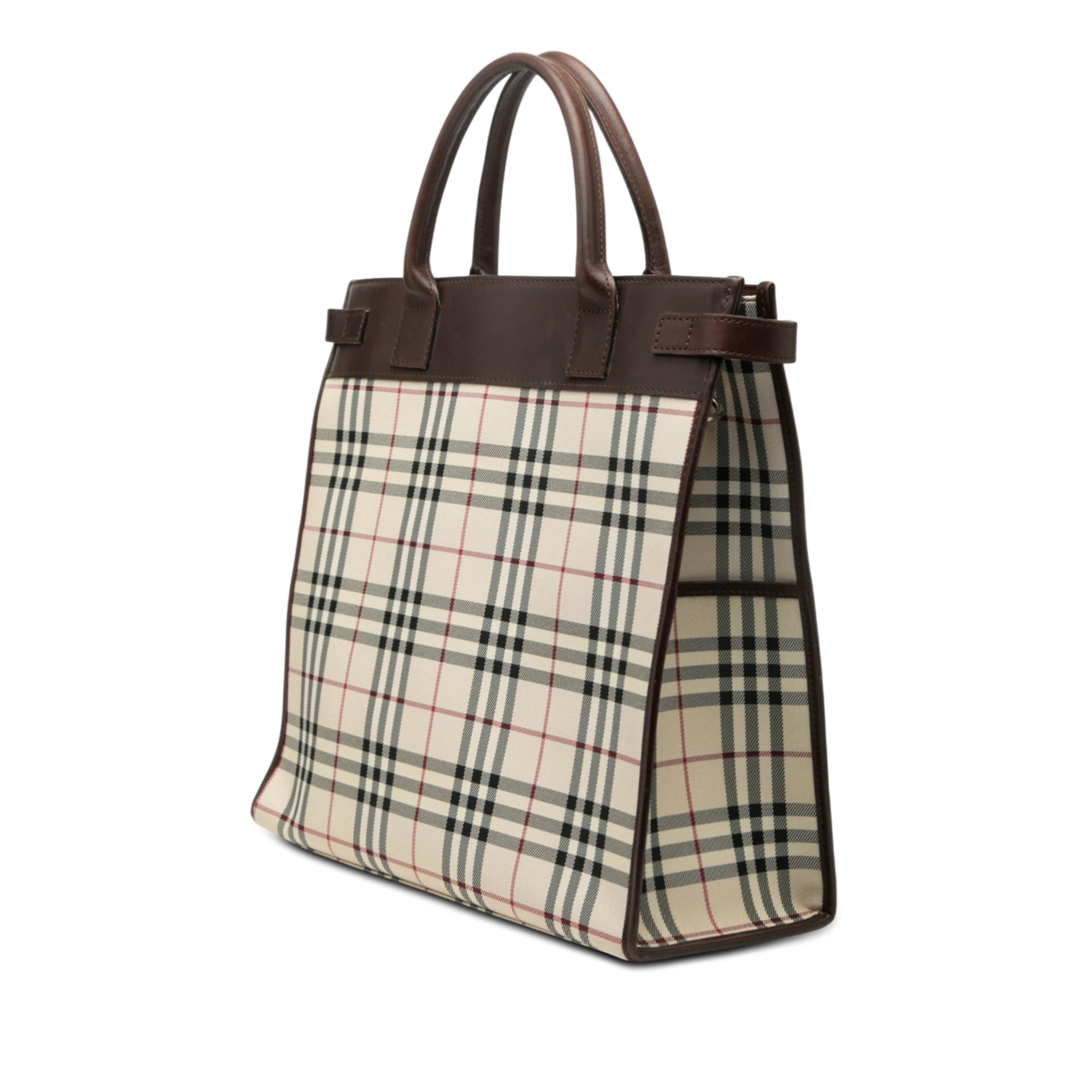Burberry House Check Canvas Convertible Tote, från Luxclusif, i färgen beige. Klicka för att öppna bilden i stort format
