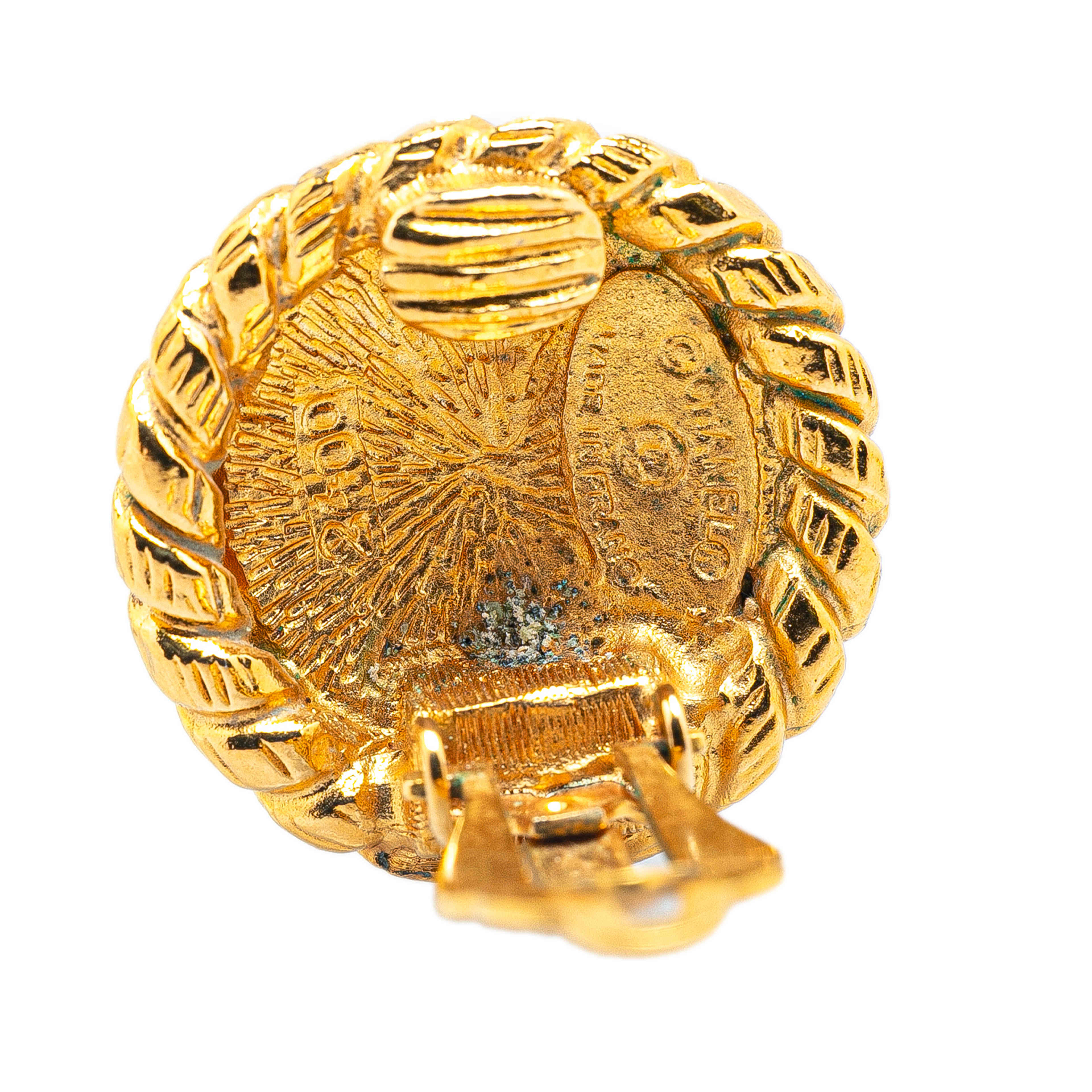 Chanel Gold Plated Cc Round Clip On Earrings
