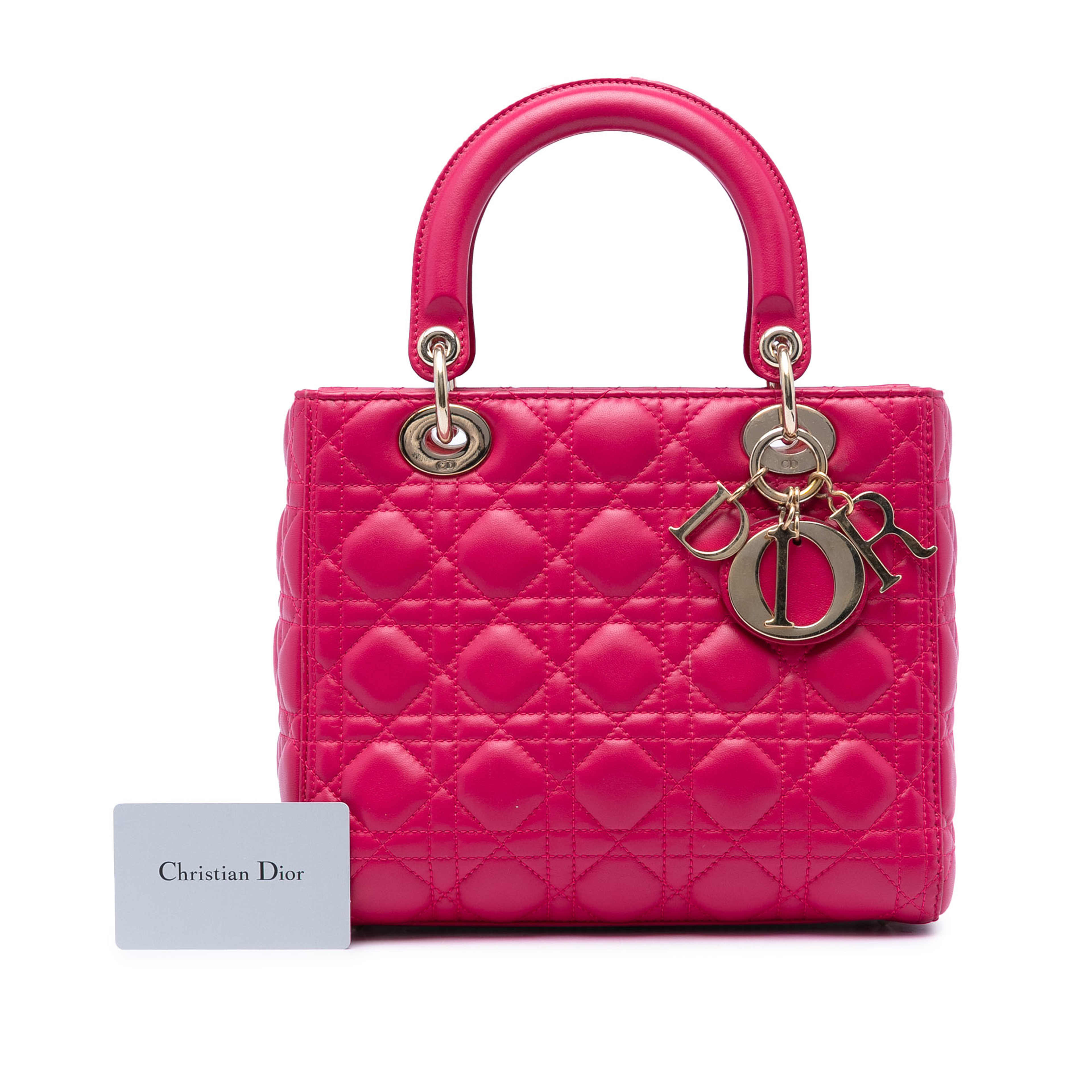 Dior Medium Lambskin Cannage Lady Dior, från Luxclusif, i färgen rosa. Klicka för att öppna bilden i stort format