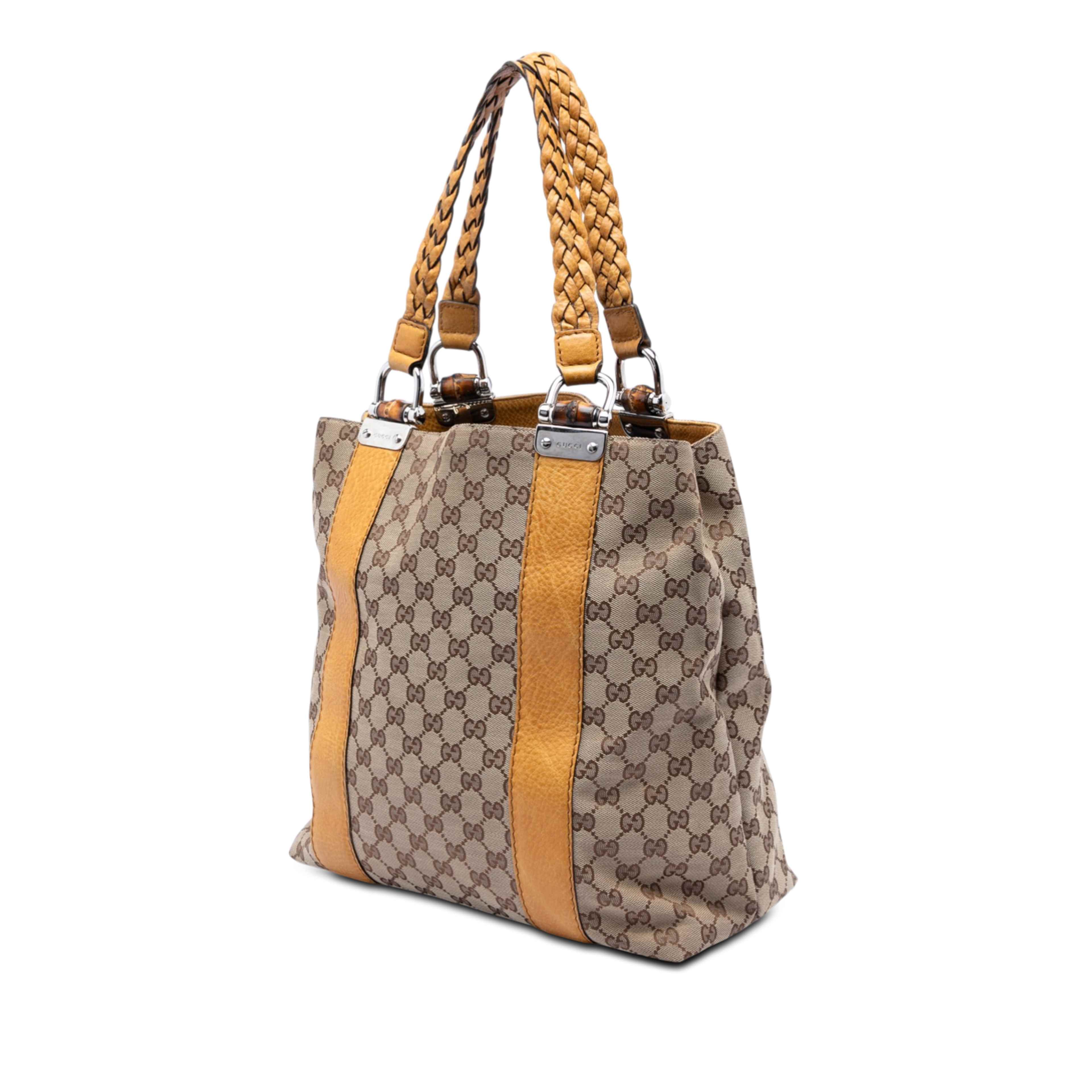 Gucci Large Gg Canvas Bamboo Libeccio Tote, från Luxclusif, i färgen beige. Klicka för att öppna bilden i stort format