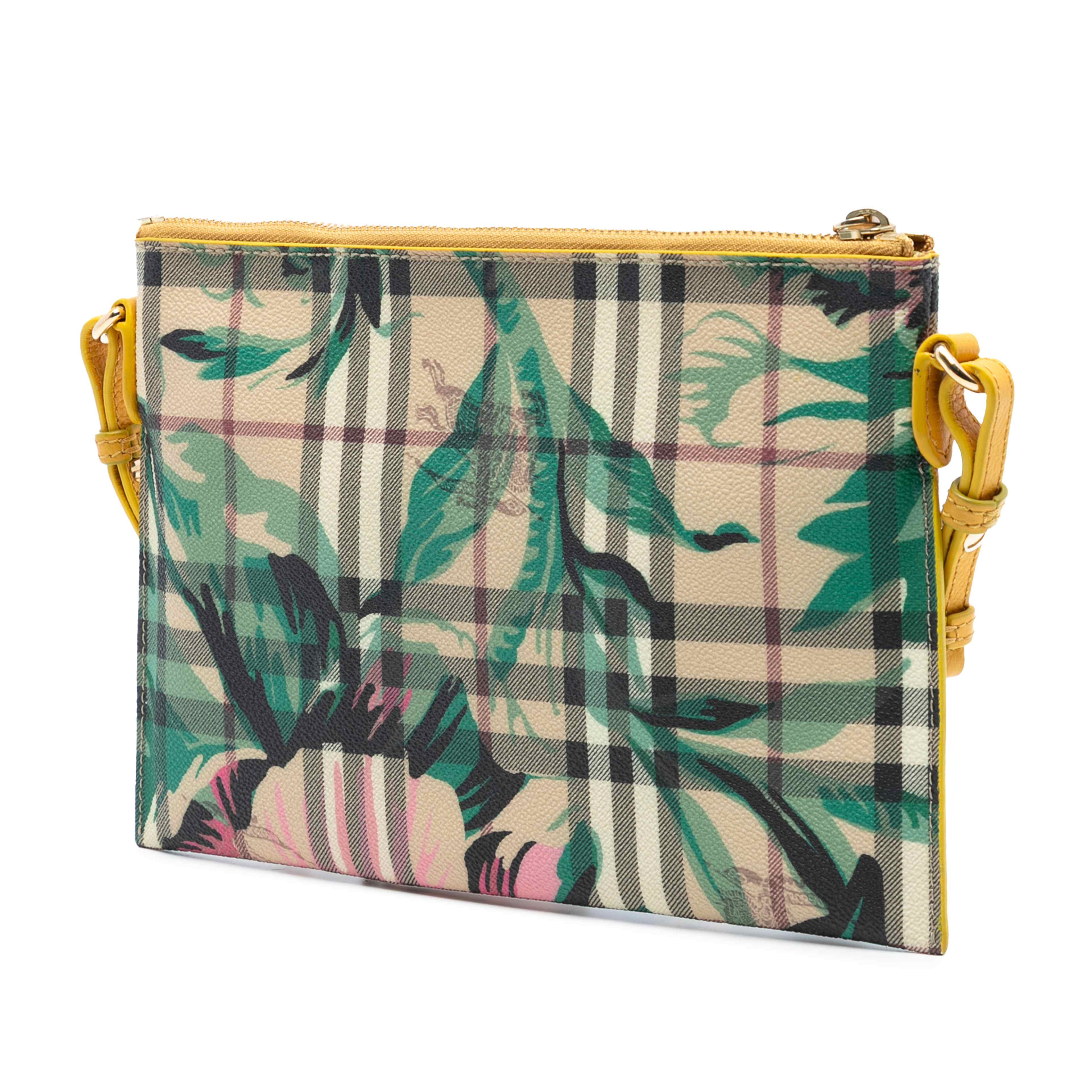 Burberry Haymarket Check Coated Canvas Floral Print Crossbody, från Luxclusif, i färgen beige. Klicka för att öppna bilden i stort format