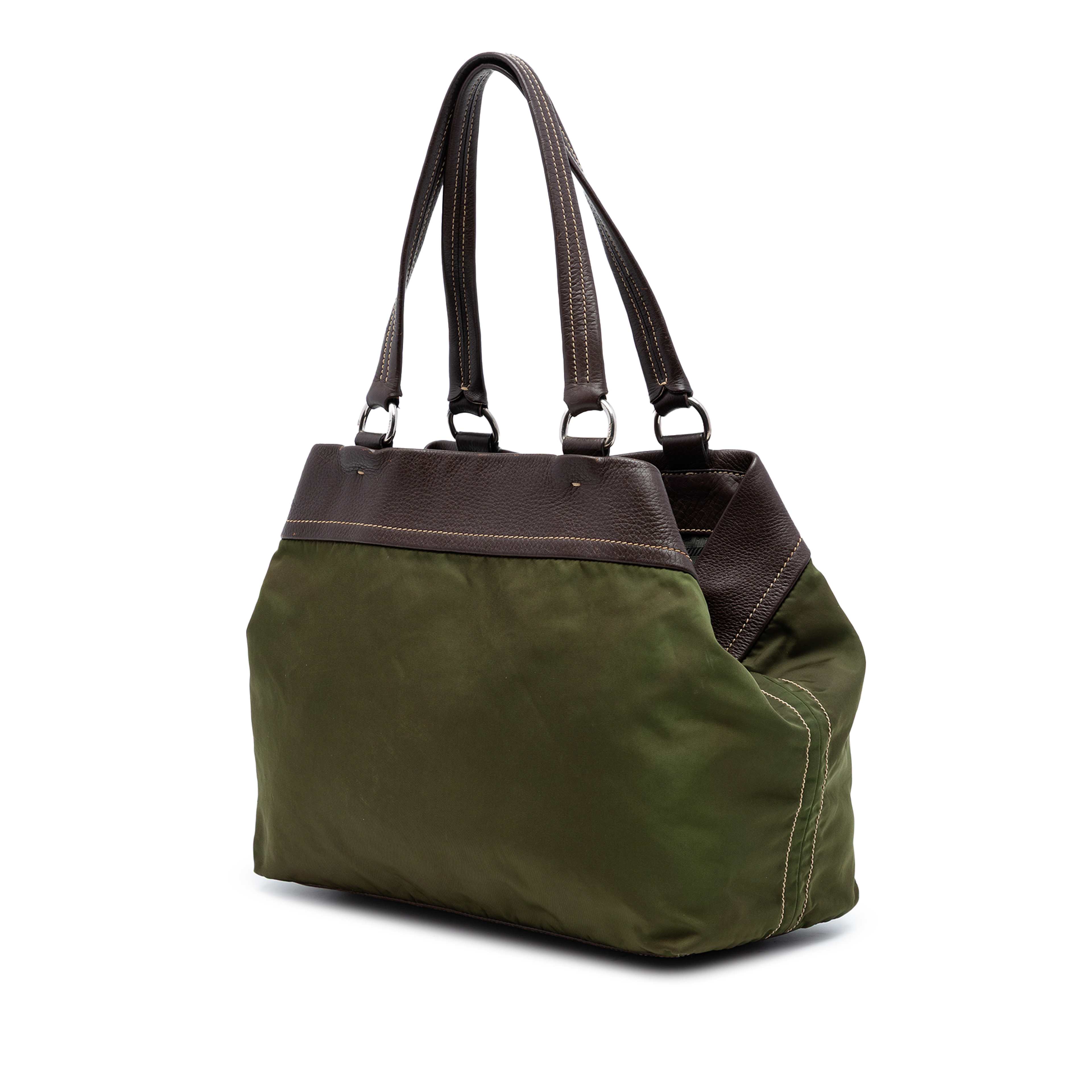 Prada Tessuto And Leather Tote, från Luxclusif, i färgen olive green. Klicka för att öppna bilden i stort format