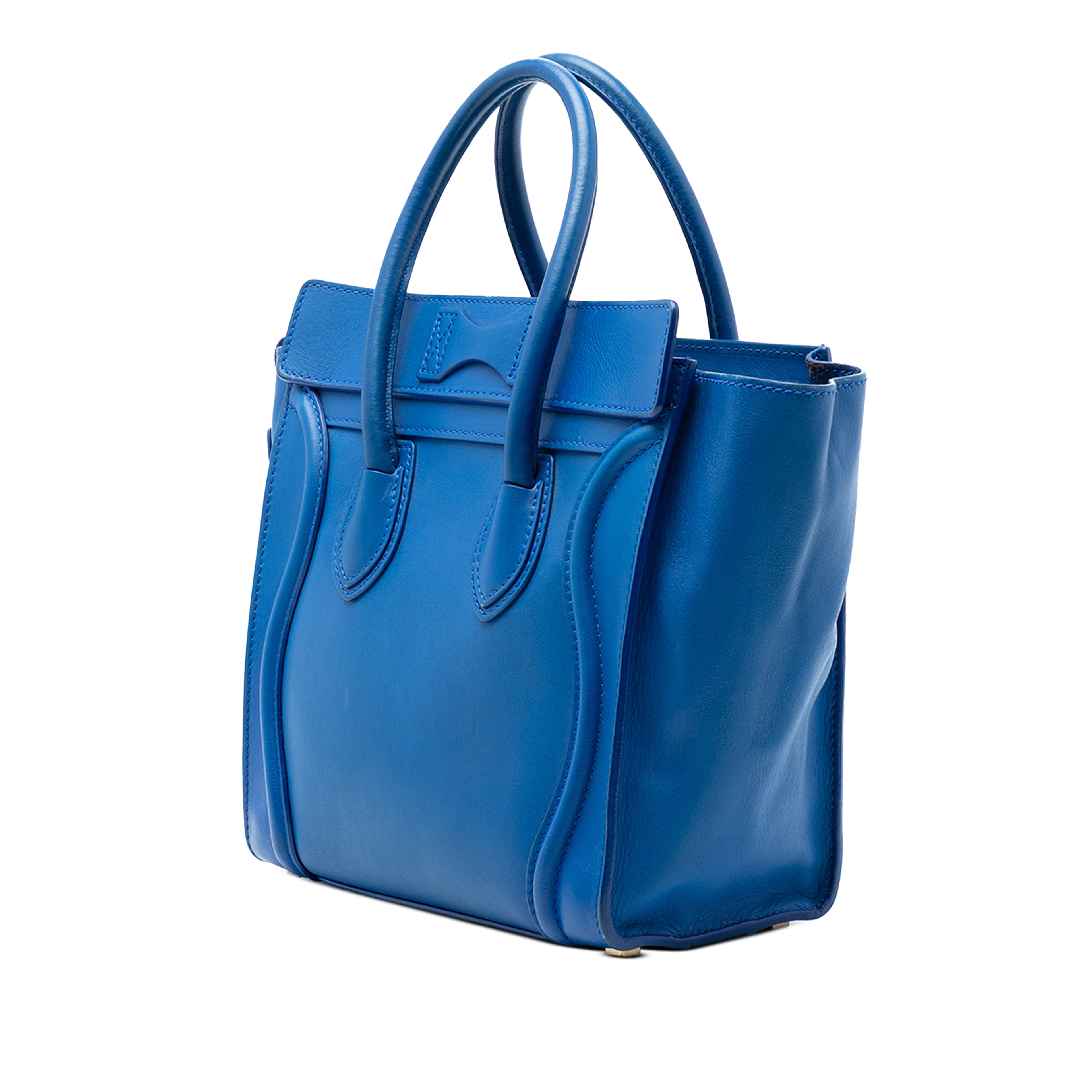 Celine Micro Smooth Calfskin Luggage Tote, från Luxclusif, i färgen blue. Klicka för att öppna bilden i stort format